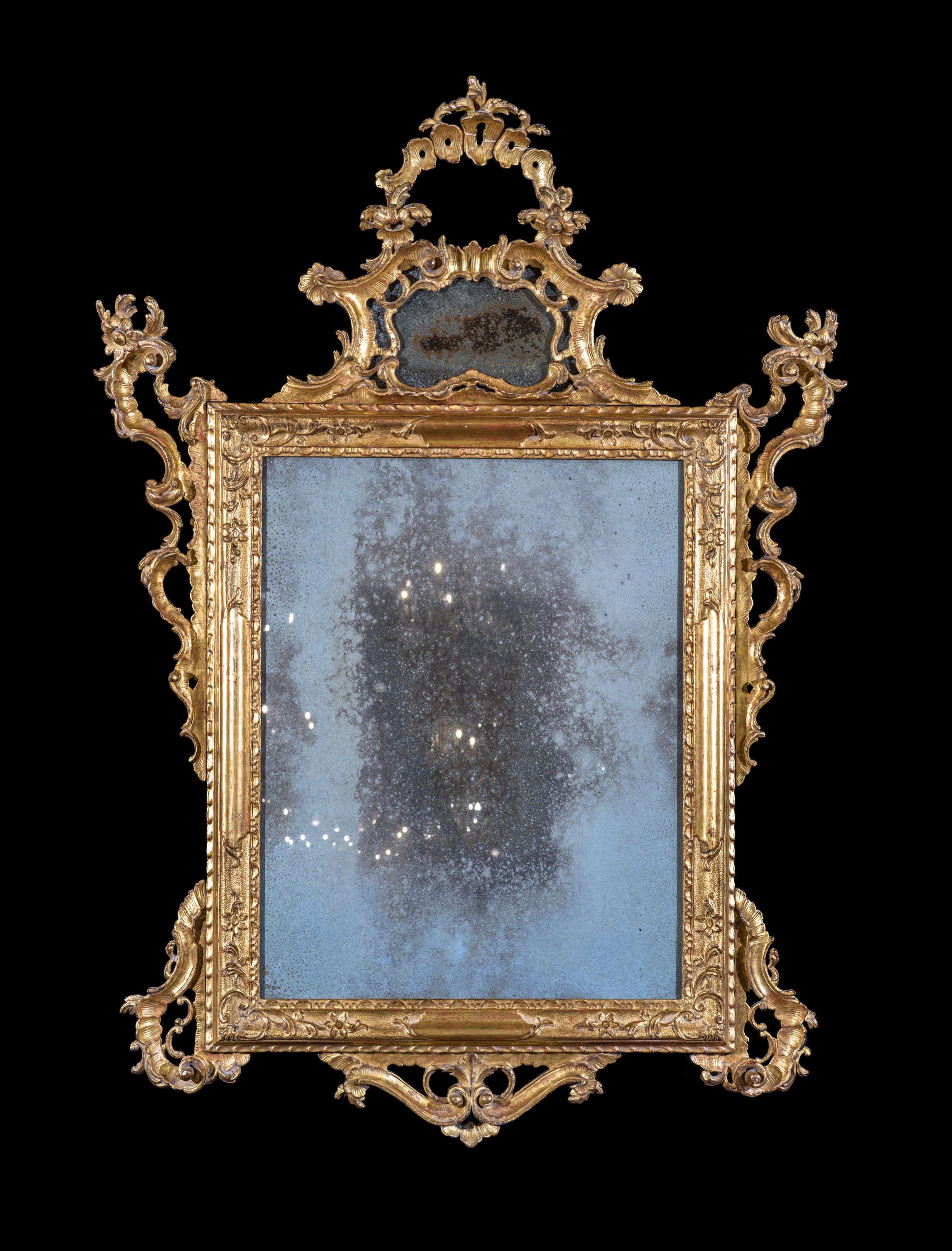 A Magnificent Pair of Rare 18th Century Venetian Mirrors with Mercury Glass For Sale 6