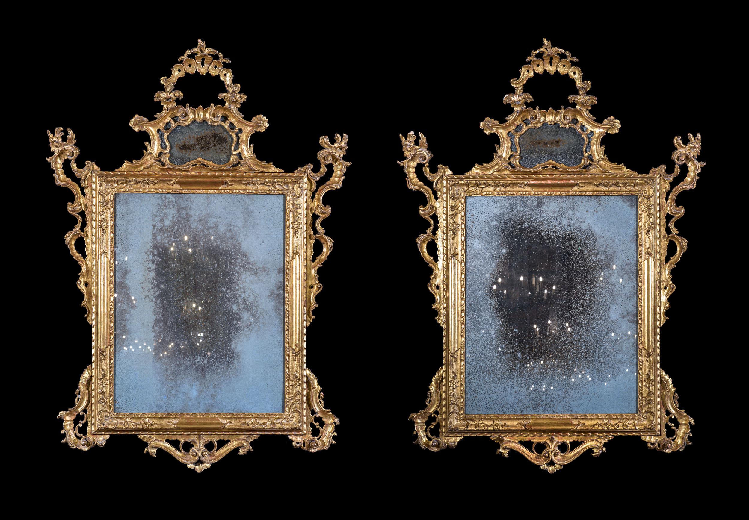 A Magnificent Pair of Rare 18th Century Venetian Mirrors with Mercury Glass For Sale 7