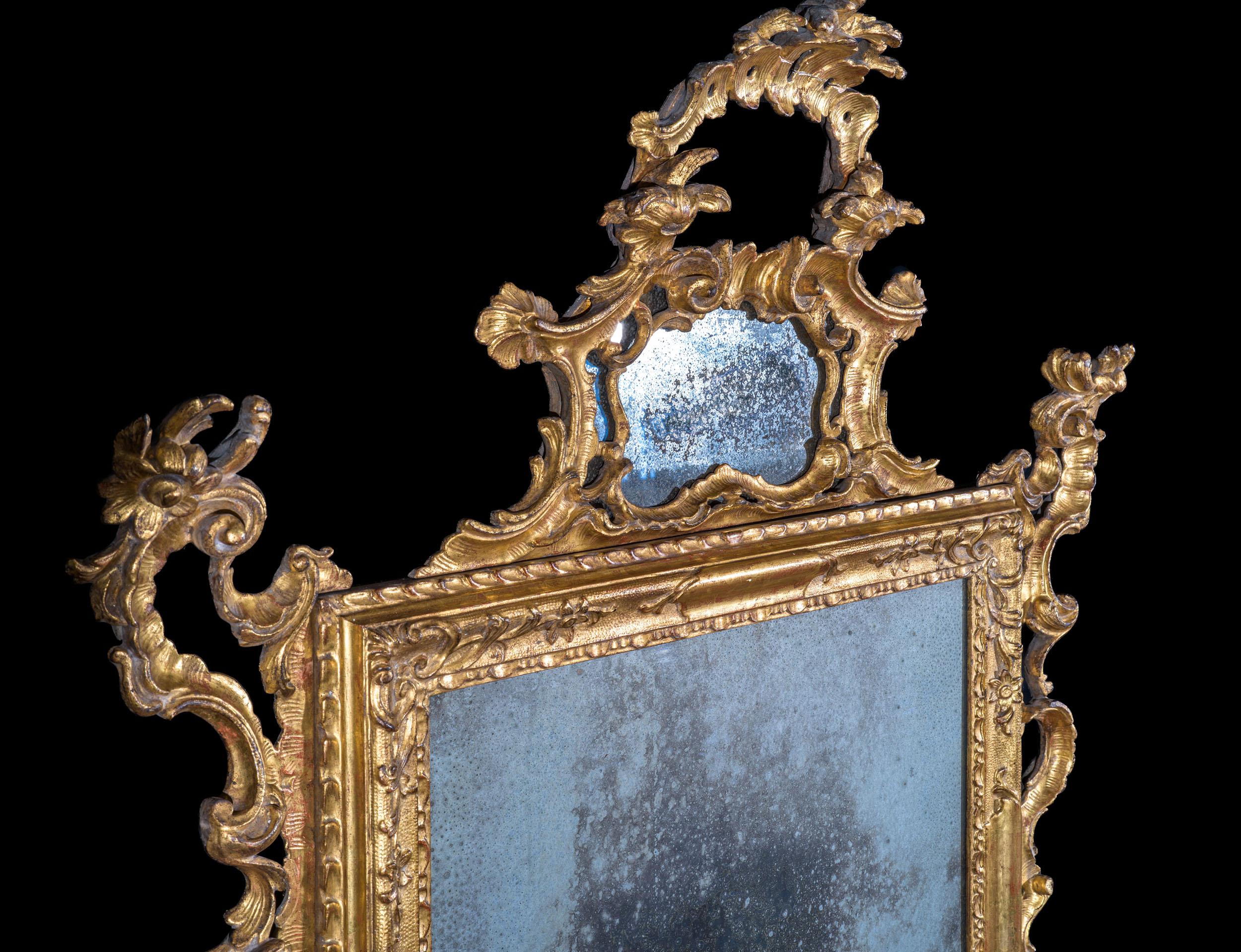 Rococo A Magnificent Pair of Rare 18th Century Venetian Mirrors with Mercury Glass For Sale