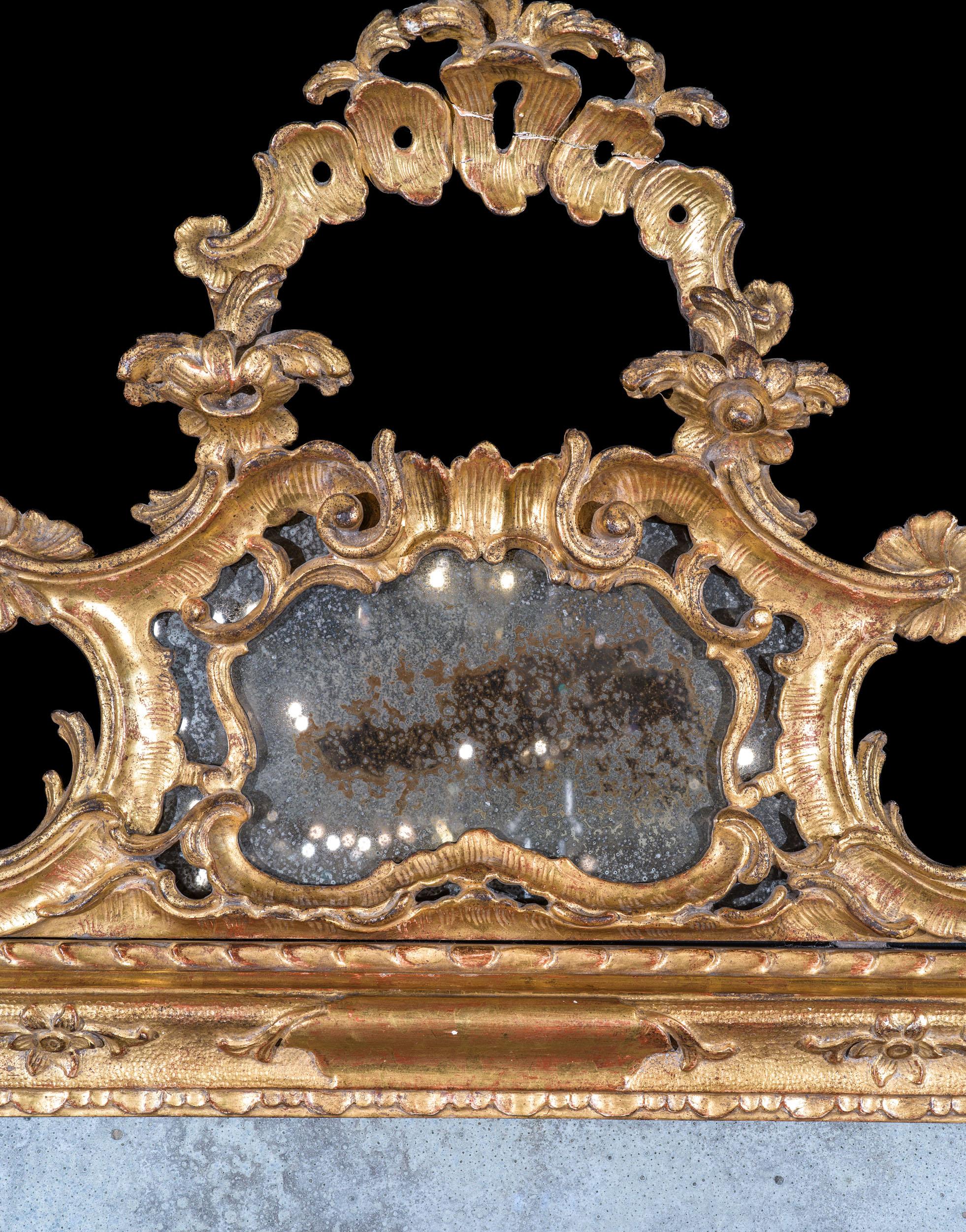 Italian A Magnificent Pair of Rare 18th Century Venetian Mirrors with Mercury Glass For Sale