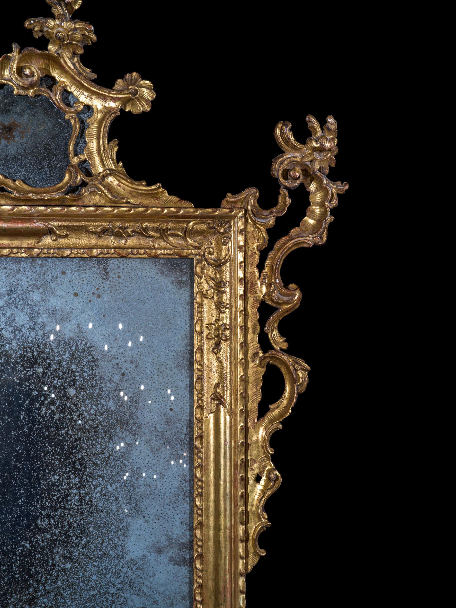 A Magnificent Pair of Rare 18th Century Venetian Mirrors with Mercury Glass For Sale 2