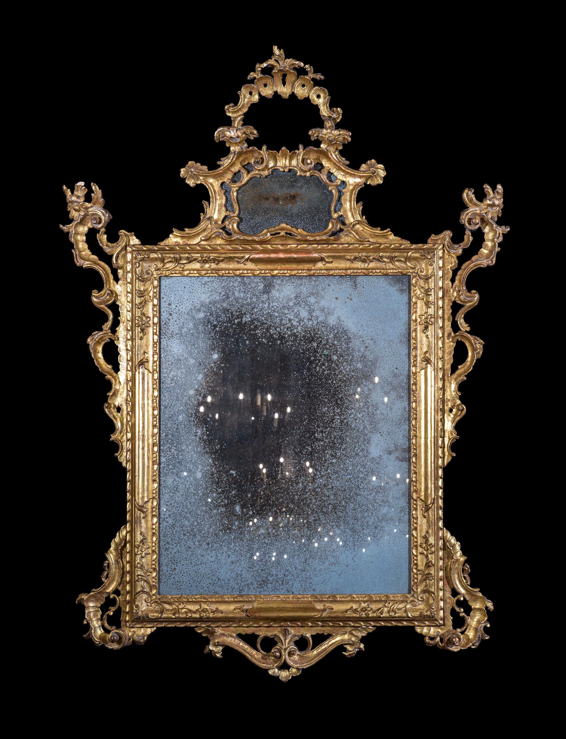 A Magnificent Pair of Rare 18th Century Venetian Mirrors with Mercury Glass For Sale 3