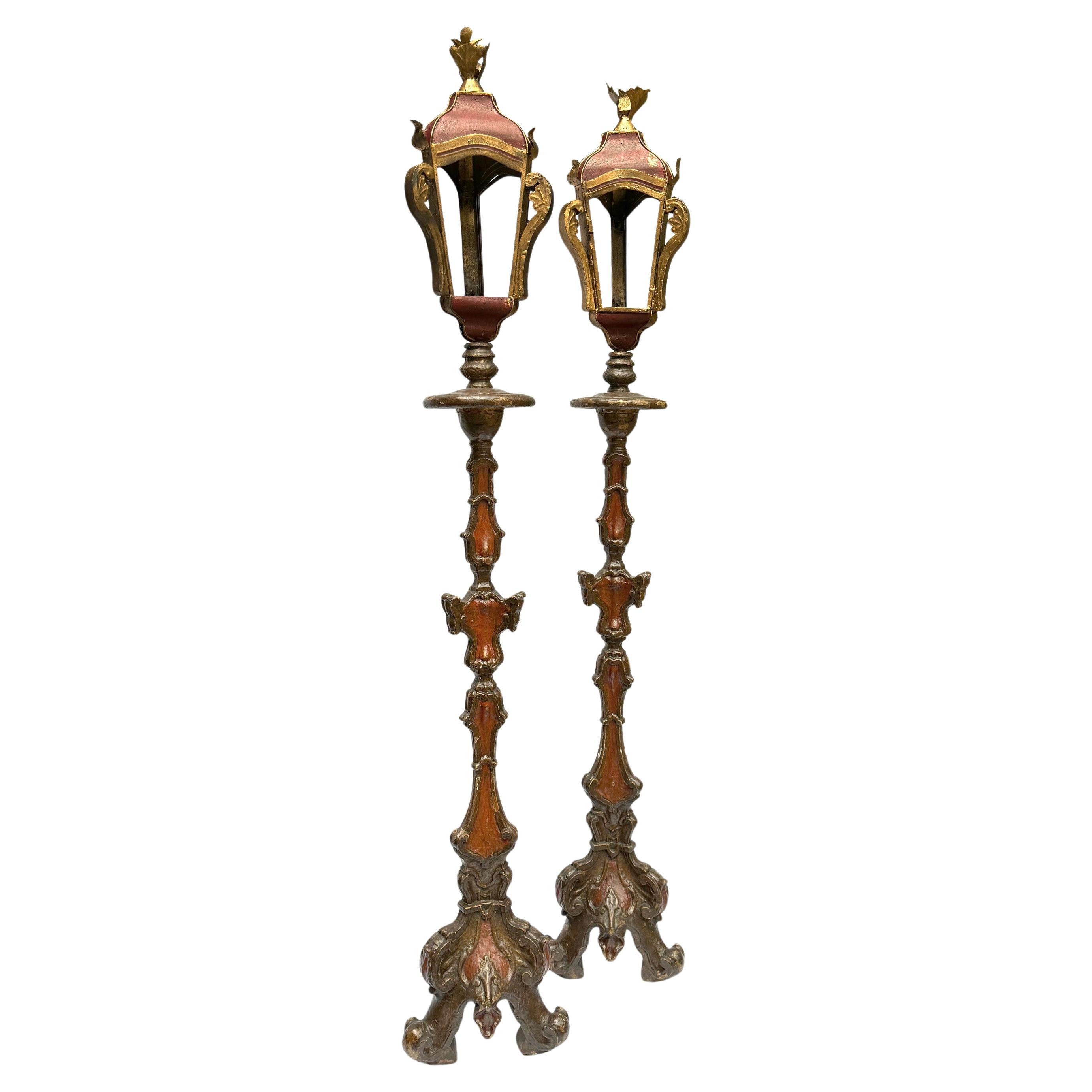 A magnificent pair of Spanish Colonial Revival TORCHÈRES CANDLEHOLDERS 1940's