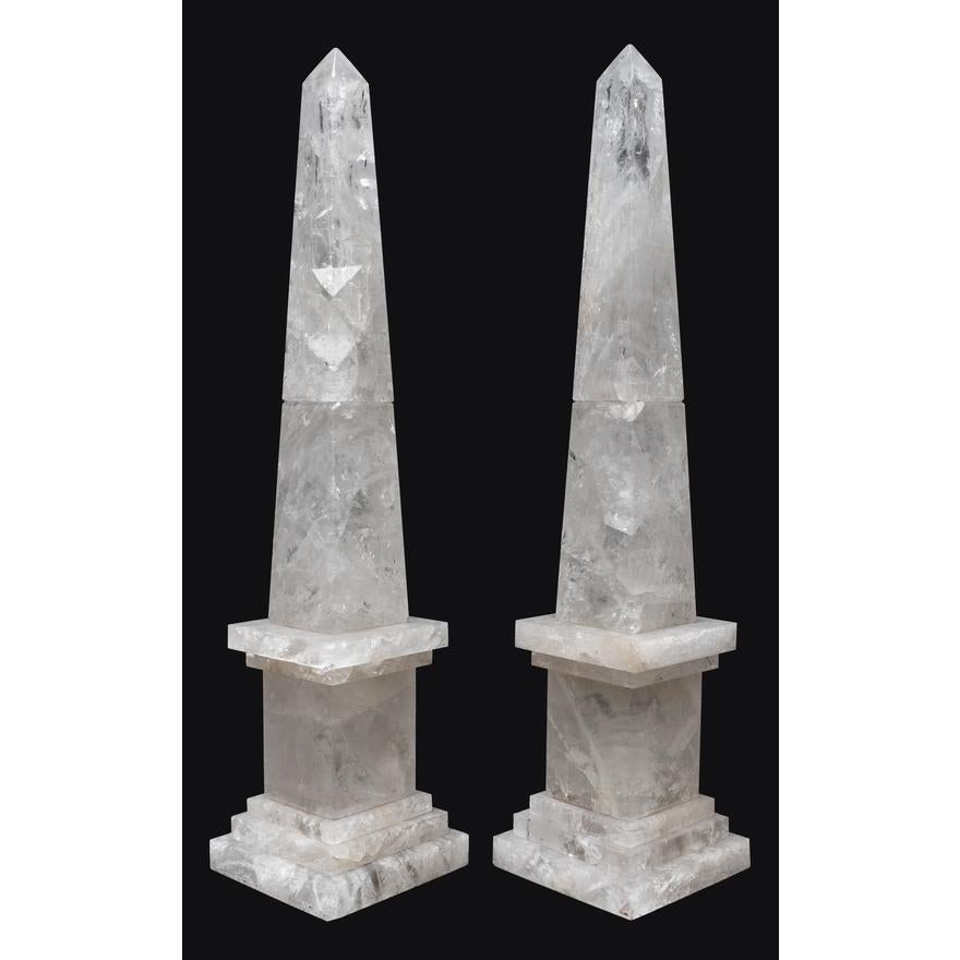 A magnificent pair of monumental rock crystal obelisks in Grand Tour or Egyptian Revival manner.