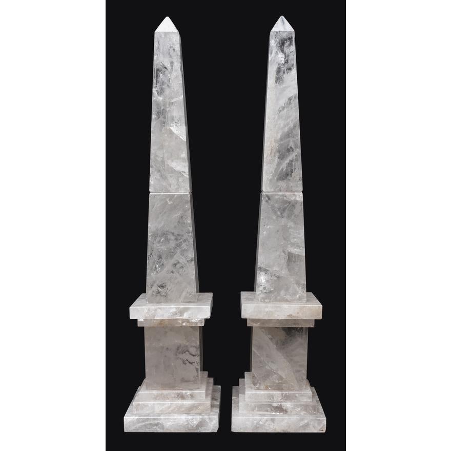 Grand Tour Magnificent Pair of Vintage Monumental Rock Crystal Obelisks