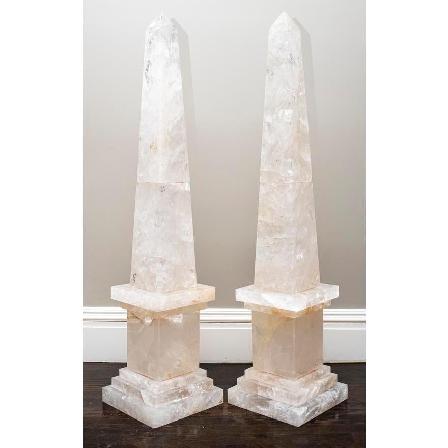 Magnificent Pair of Vintage Monumental Rock Crystal Obelisks In Good Condition In New York, NY