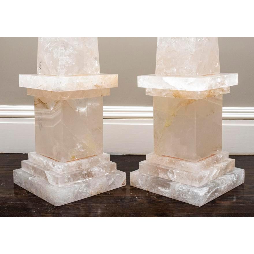 Late 20th Century Magnificent Pair of Vintage Monumental Rock Crystal Obelisks