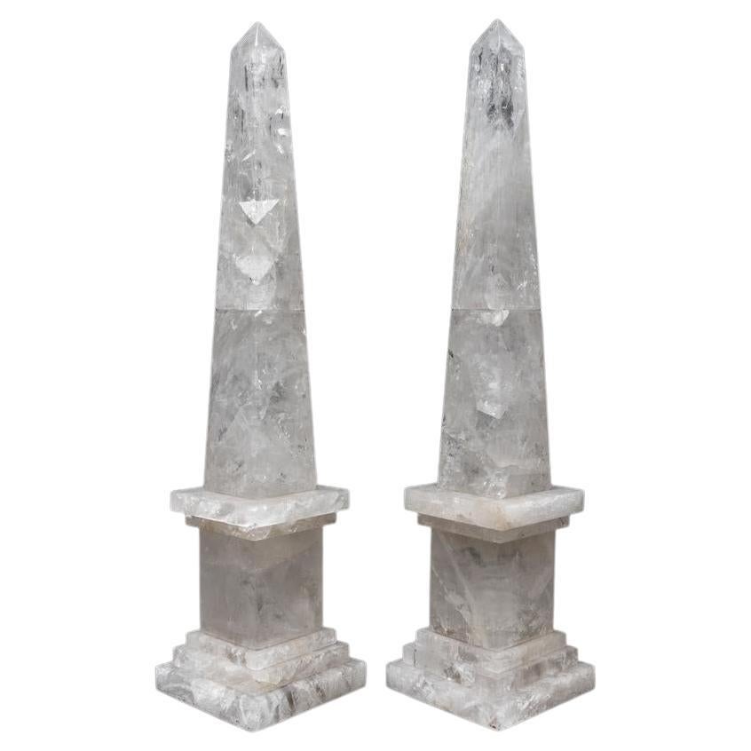 Magnificent Pair of Vintage Monumental Rock Crystal Obelisks