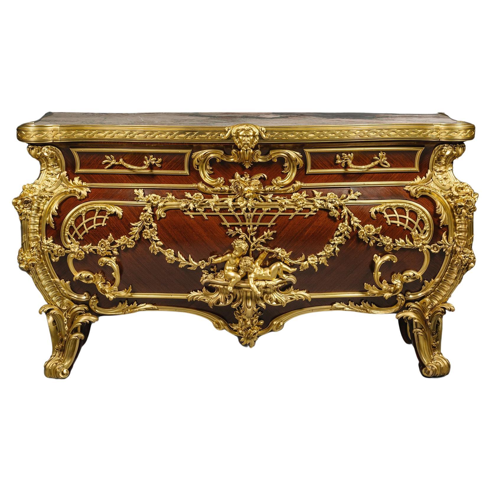 A Magnificent Rococo Style Commode After Johann Melchoir Kambli For Sale