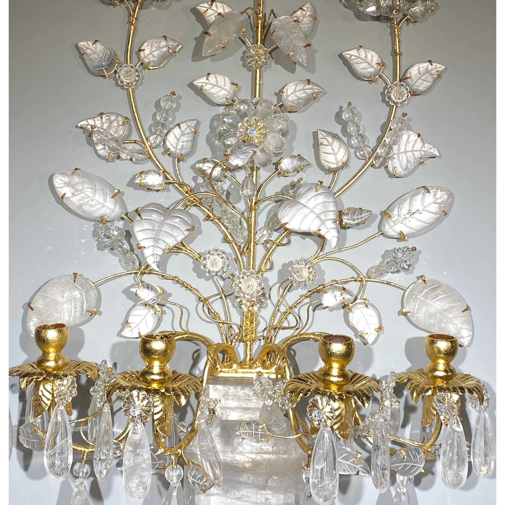Magnificent Set of Four Light Rock Crystal Sconces In Good Condition In New York, NY