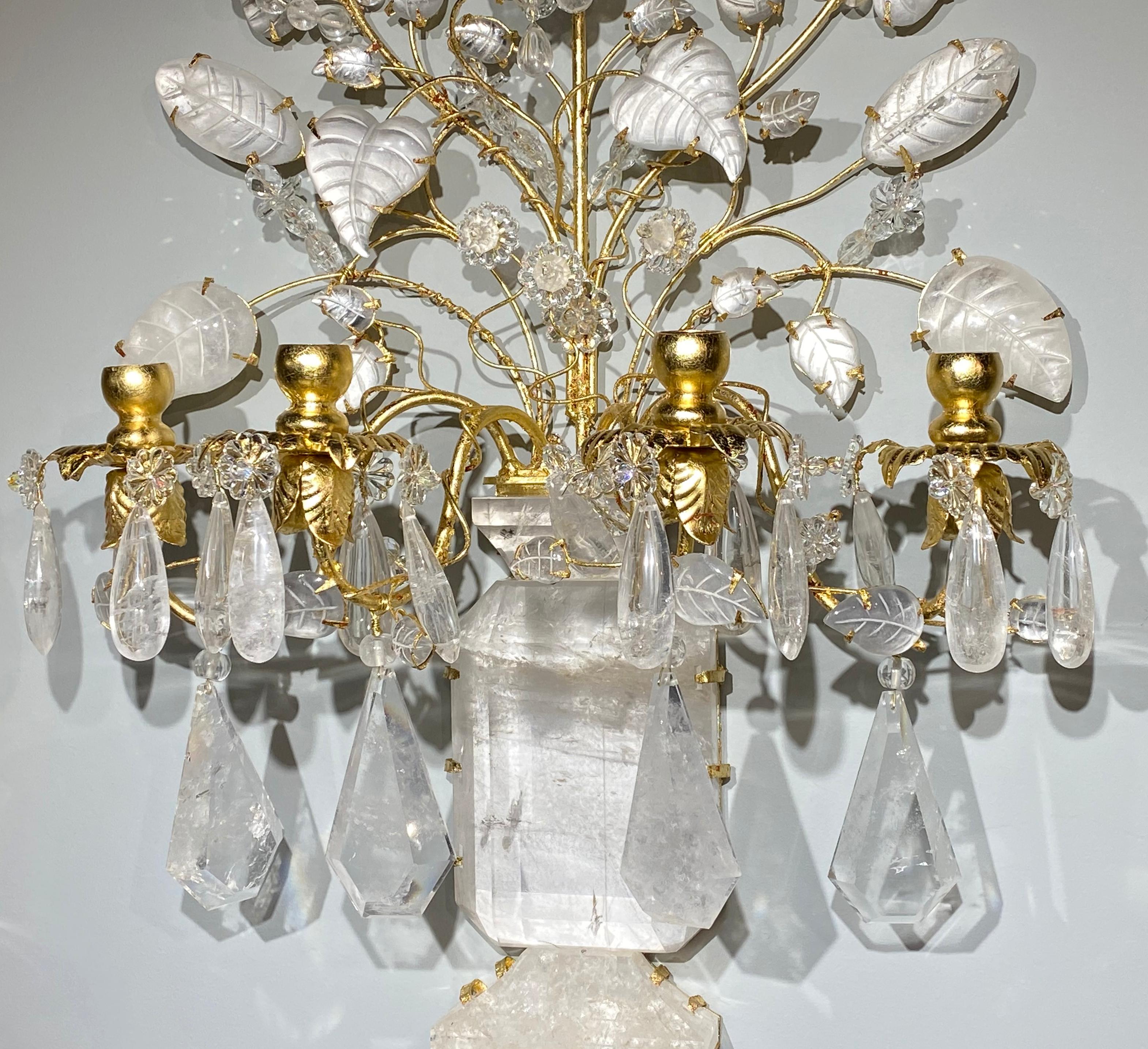 20th Century Magnificent Set of Four Light Rock Crystal Sconces