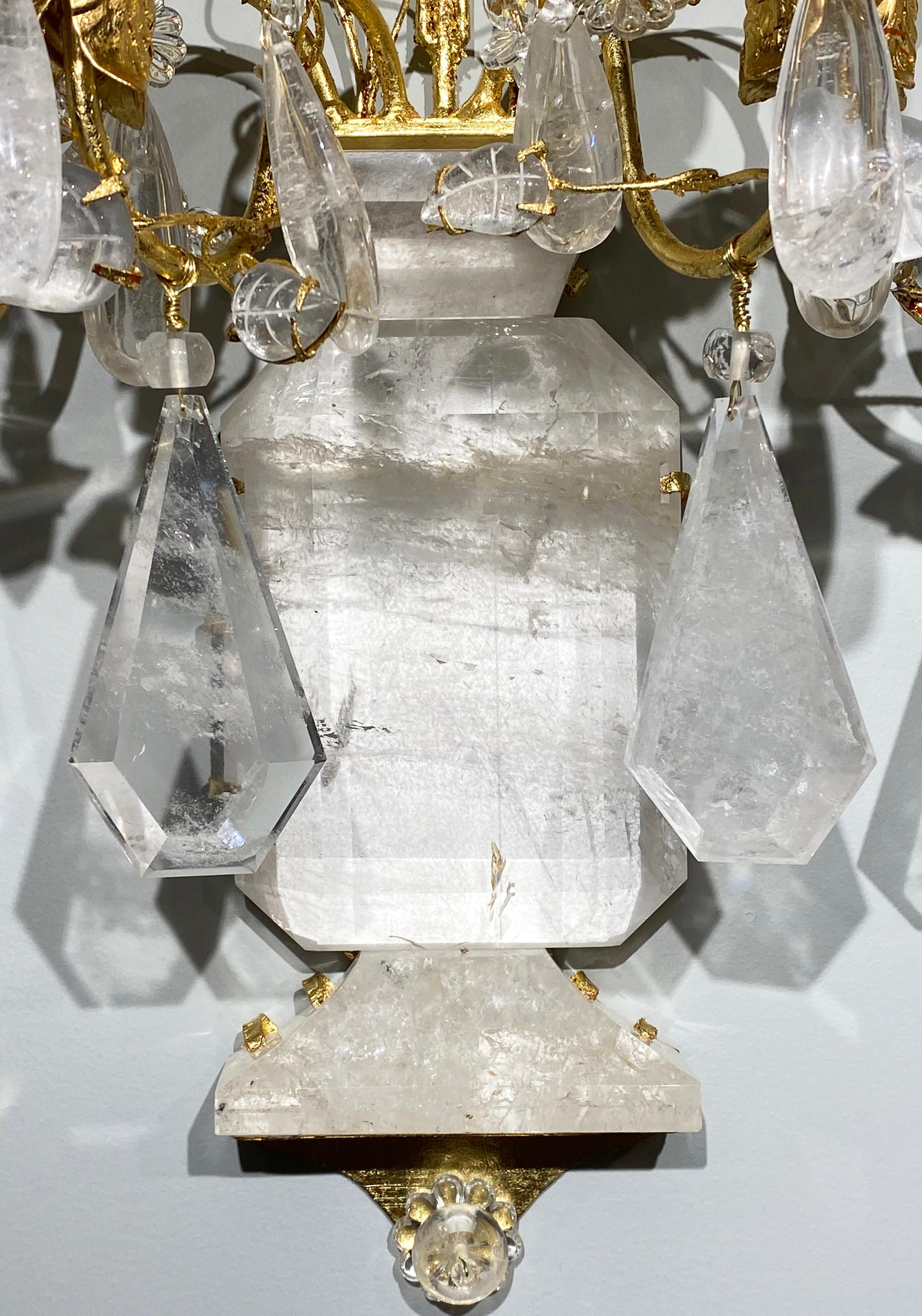 Bronze Magnificent Set of Four Light Rock Crystal Sconces