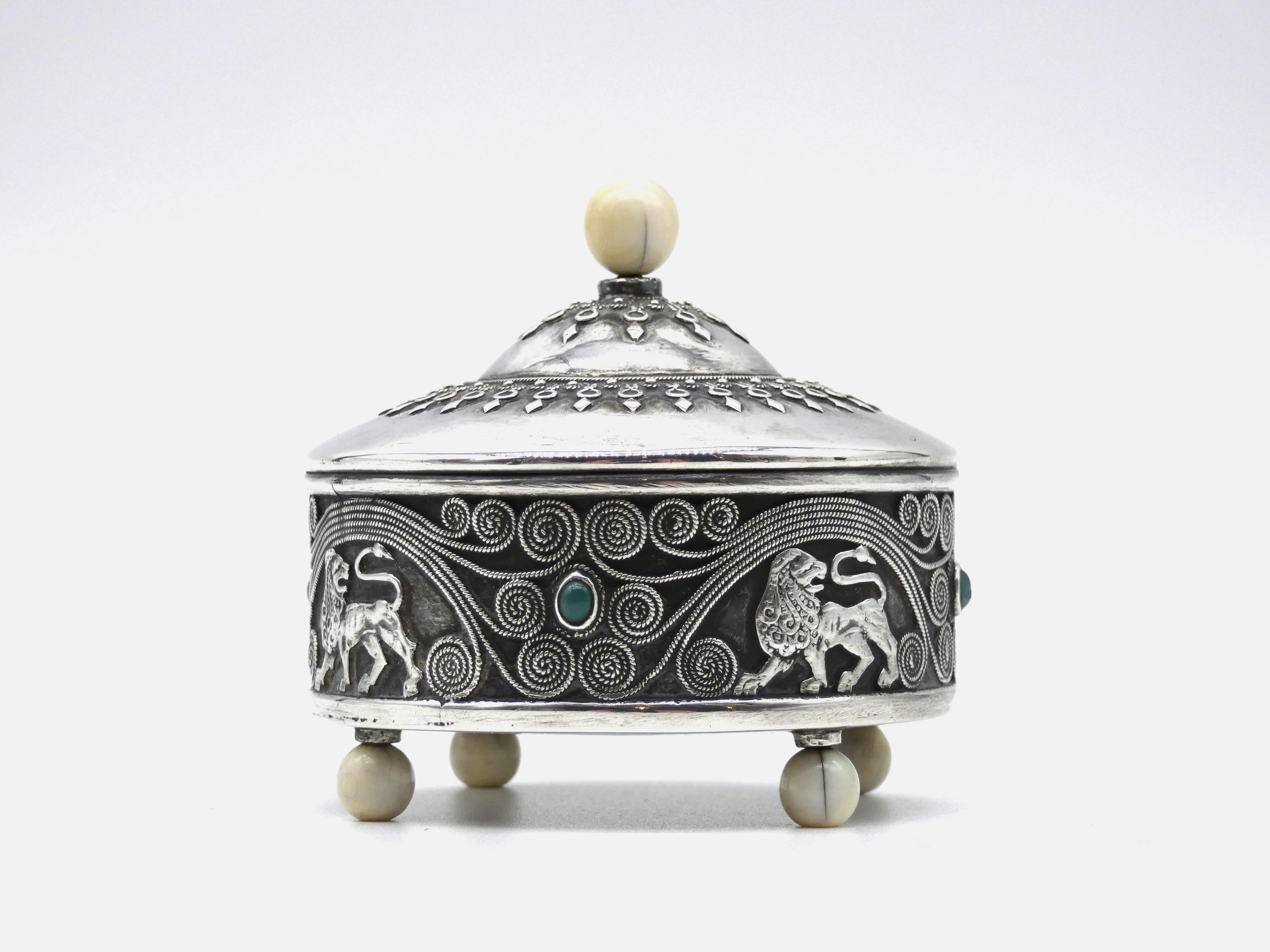 Arts and Crafts A Magnificent Silver Spice Container, Bezalel Jerusalem circa 1915 For Sale