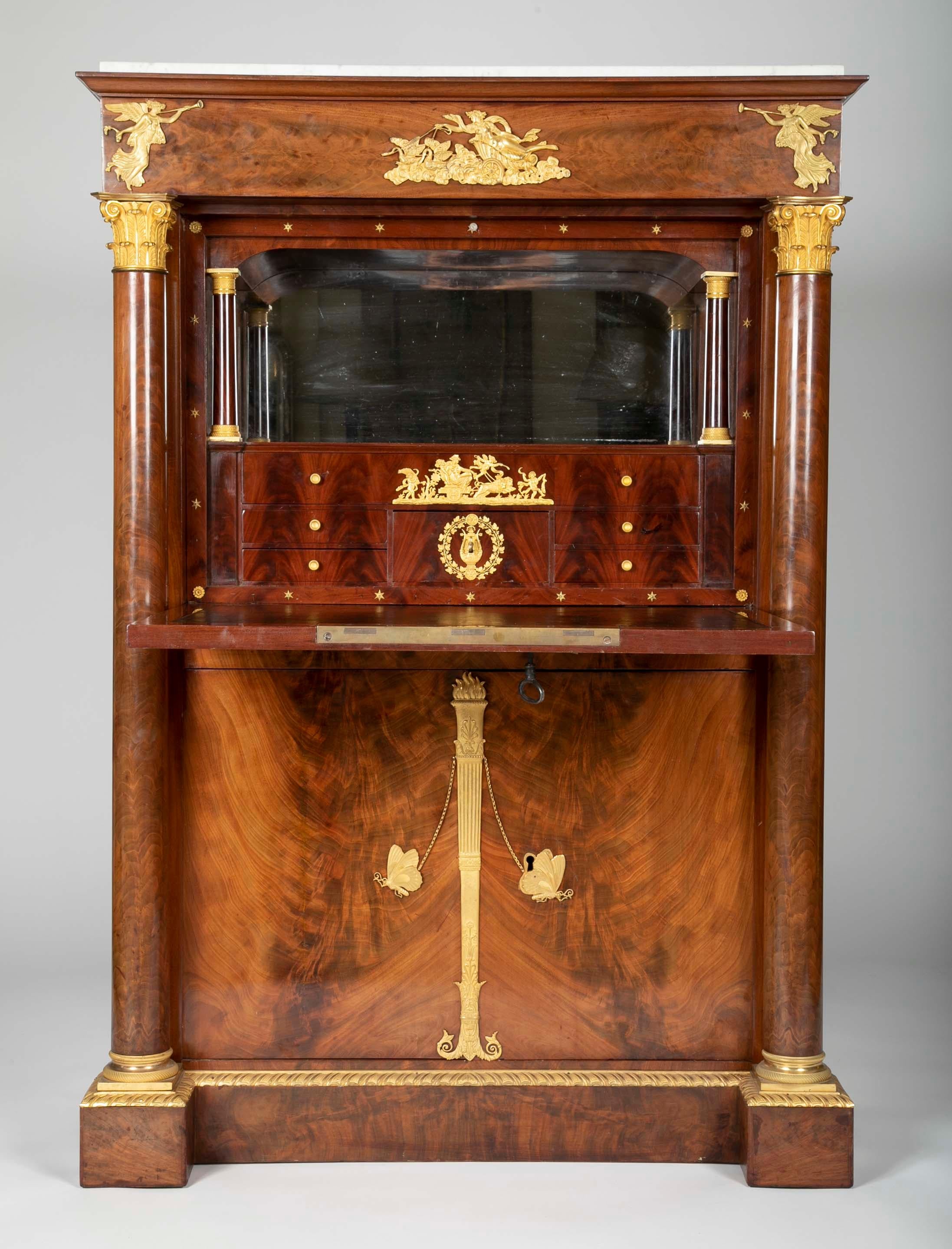 Mahogany and Gilt Ormalou Secretaire Abattant Strongly Attributed to S. Jamar  4