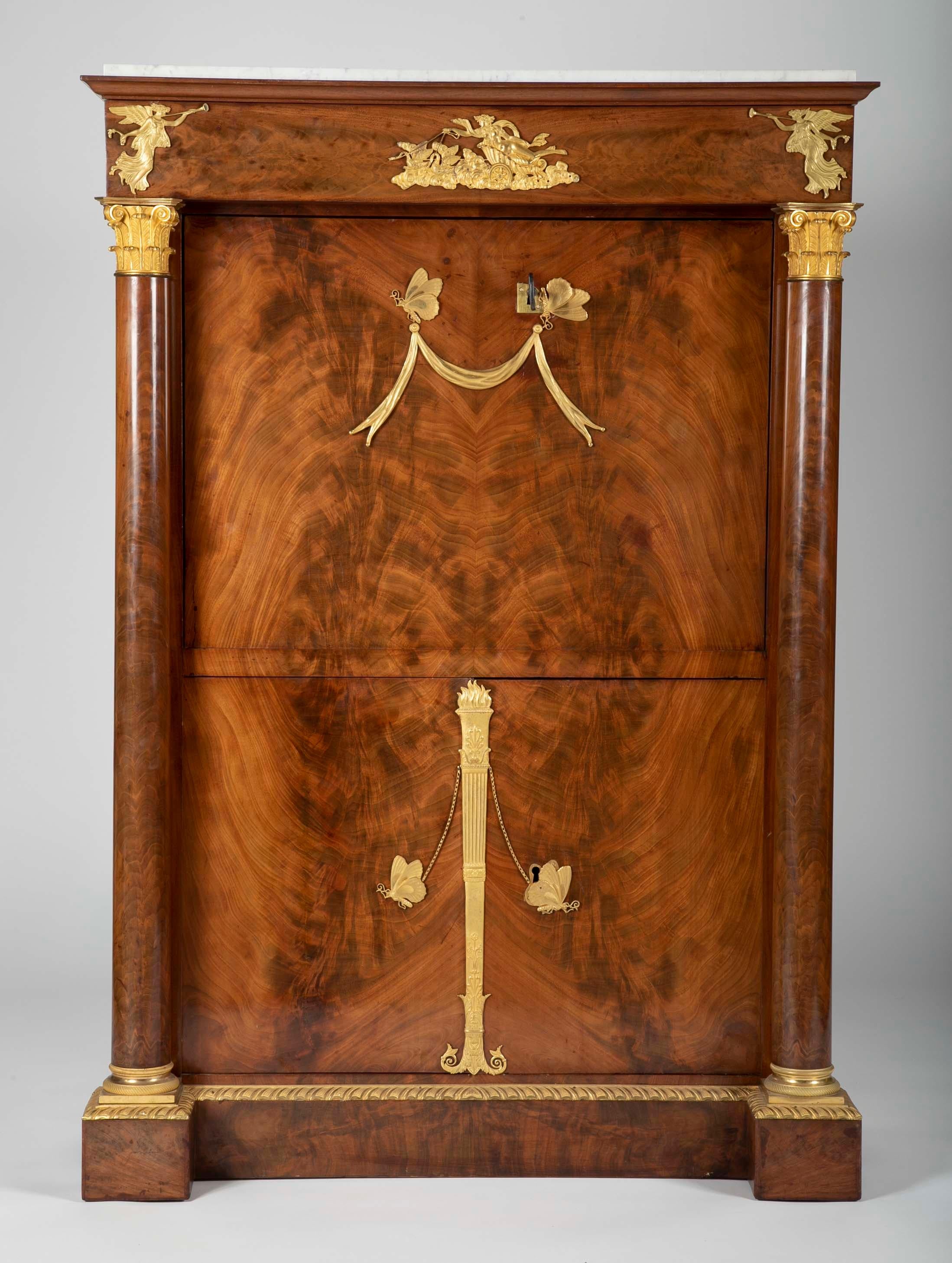 A very impressive Secretaire Abattant with exceptional ormalou mounts including a rare buttlerfly form. The same mounts can be seen on pieces of S. Jamar furniture in 