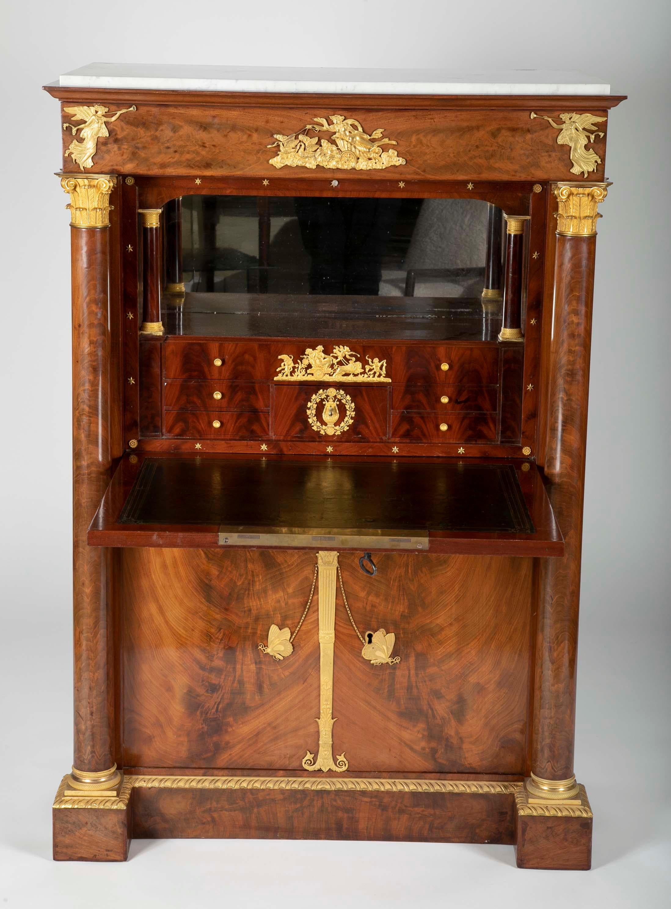 Mahogany and Gilt Ormalou Secretaire Abattant Strongly Attributed to S. Jamar  1