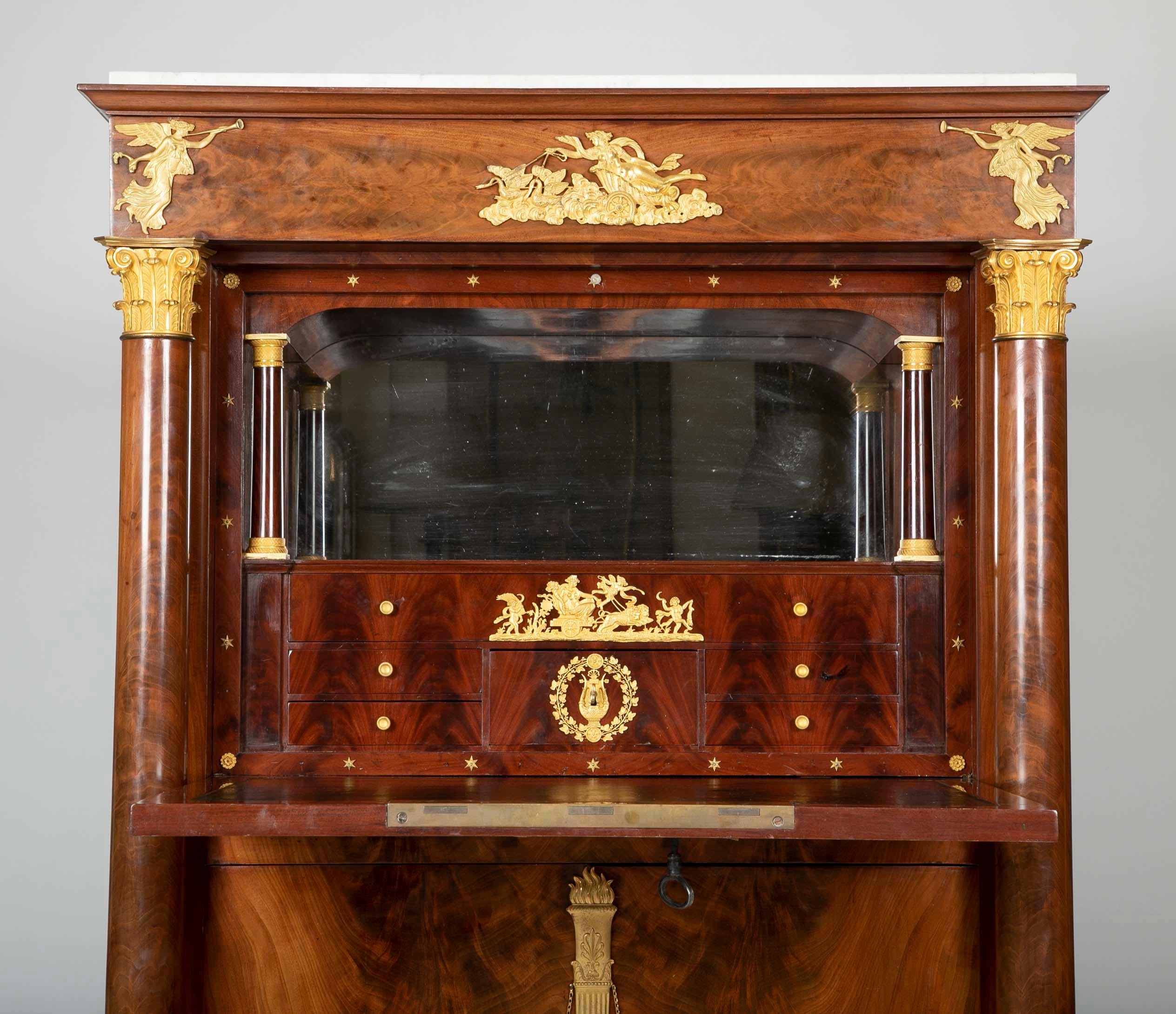 Mahogany and Gilt Ormalou Secretaire Abattant Strongly Attributed to S. Jamar  2