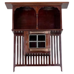 Antique A Mahogany Arts And Crafts Wall Shelf Cabinet