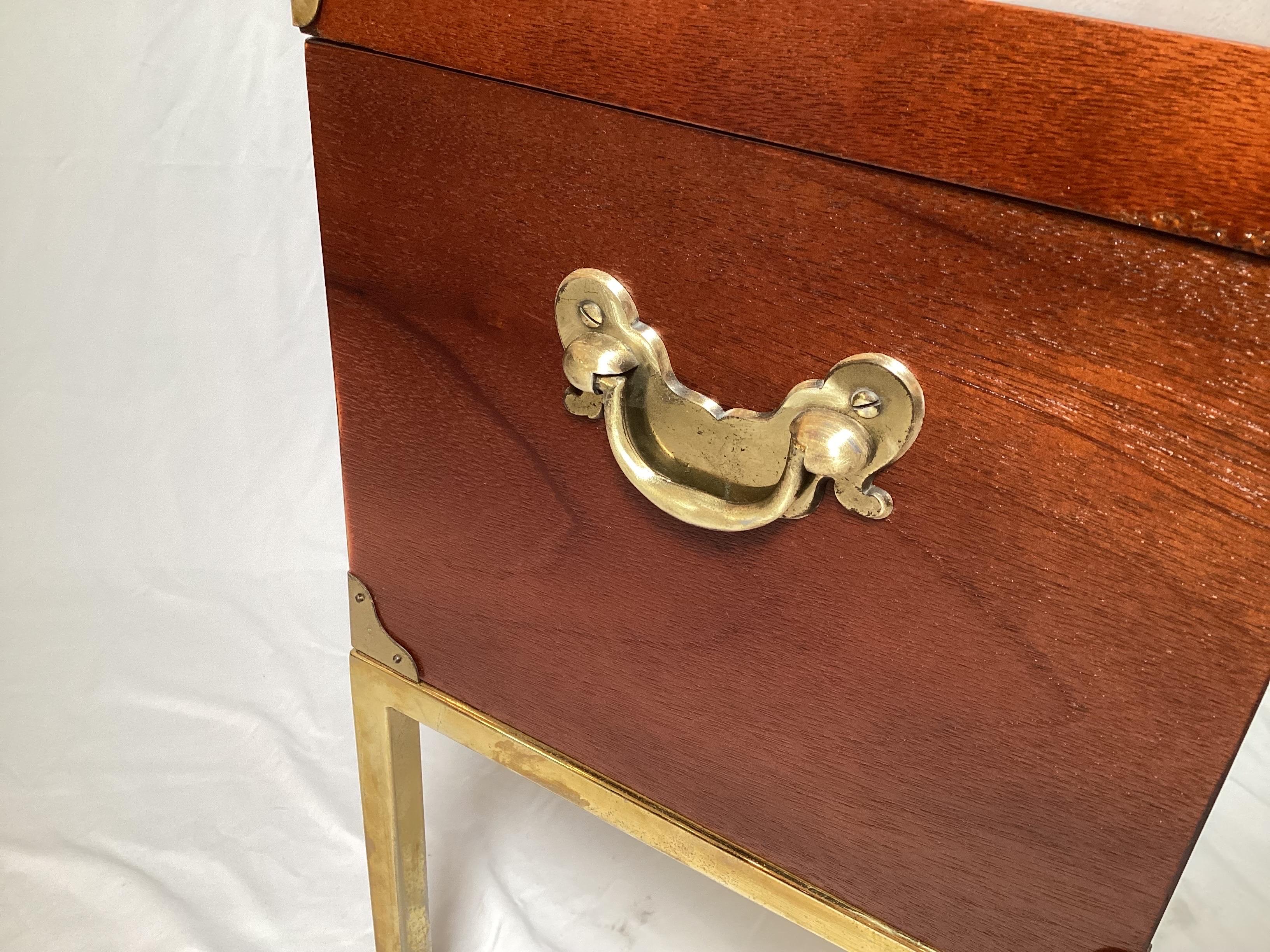 Brass Mahogany Box on Stand Side Table