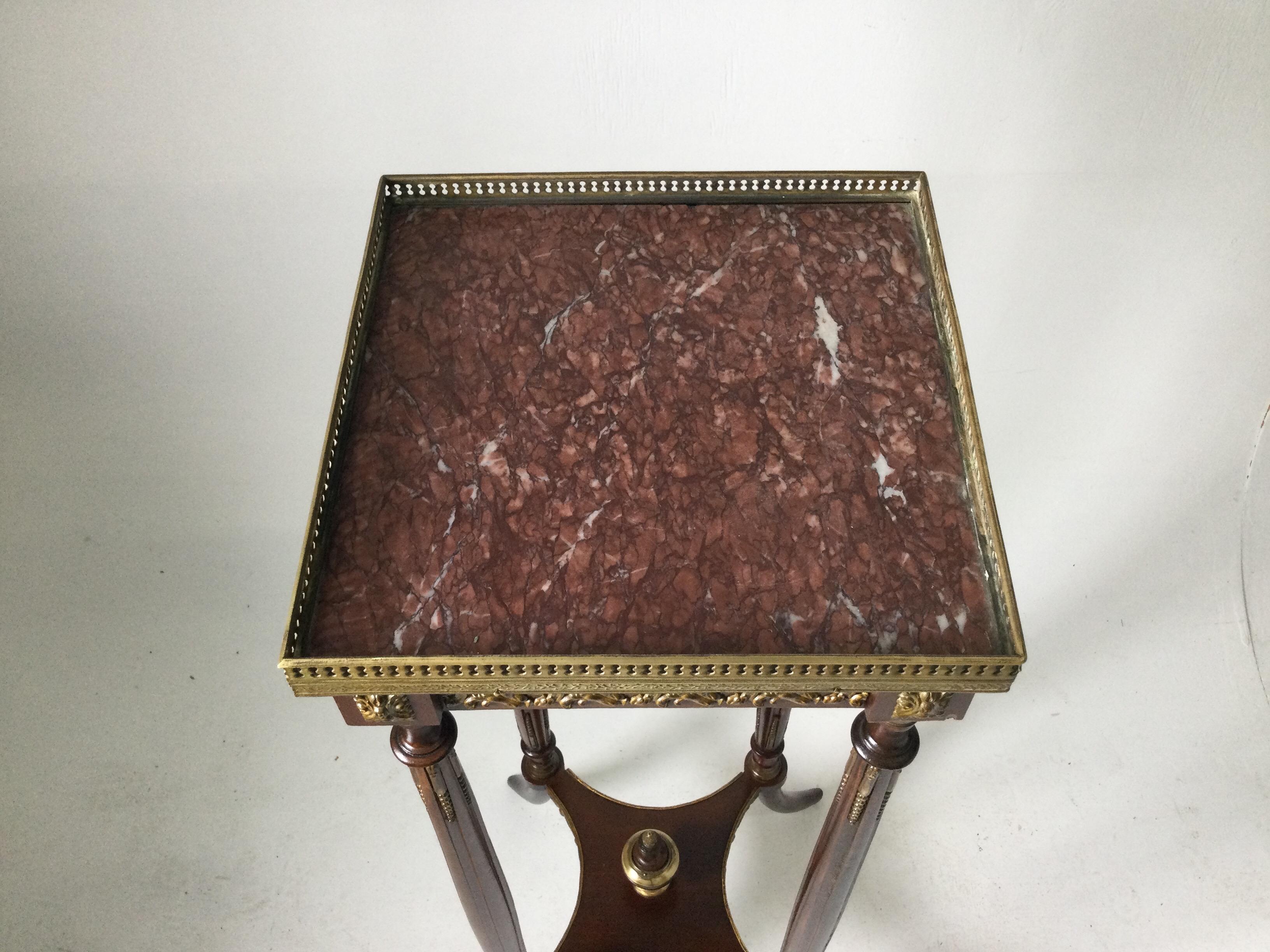 European Mahogany Bronze Mounted Tall Table Stand Louis XVI Style For Sale