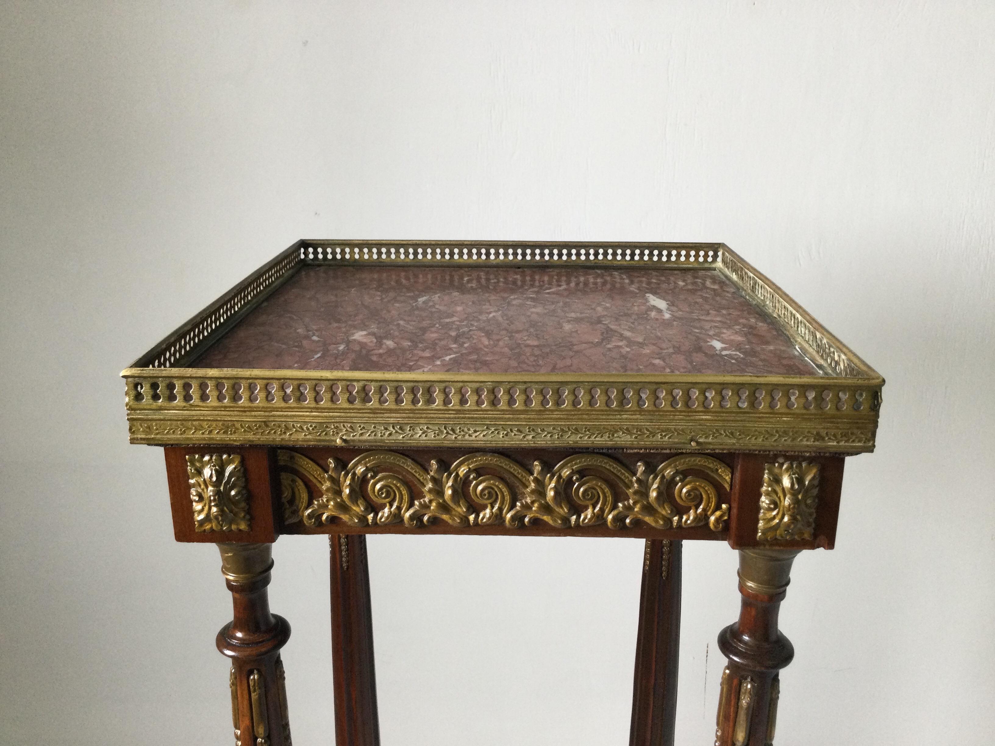 Mahogany Bronze Mounted Tall Table Stand Louis XVI Style In Good Condition For Sale In Lambertville, NJ