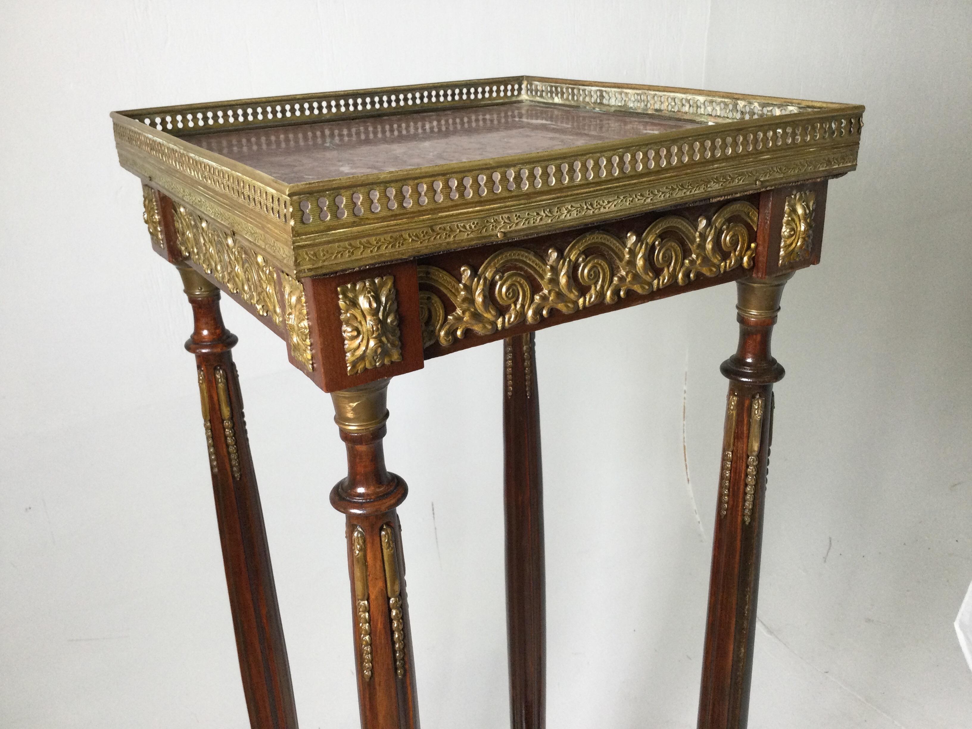Mahogany Bronze Mounted Tall Table Stand Louis XVI Style In Good Condition For Sale In Lambertville, NJ