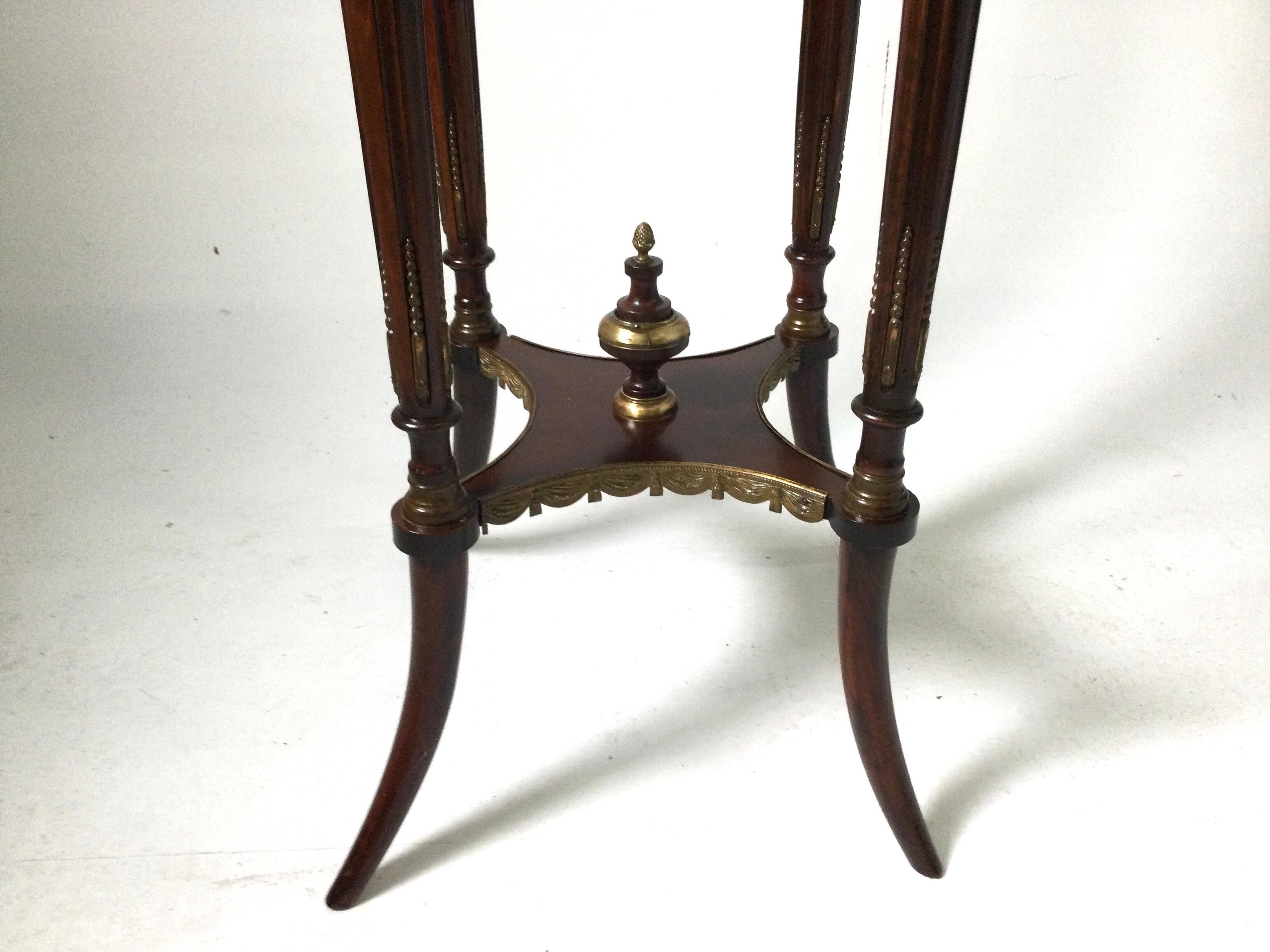 Late 19th Century Mahogany Bronze Mounted Tall Table Stand Louis XVI Style For Sale