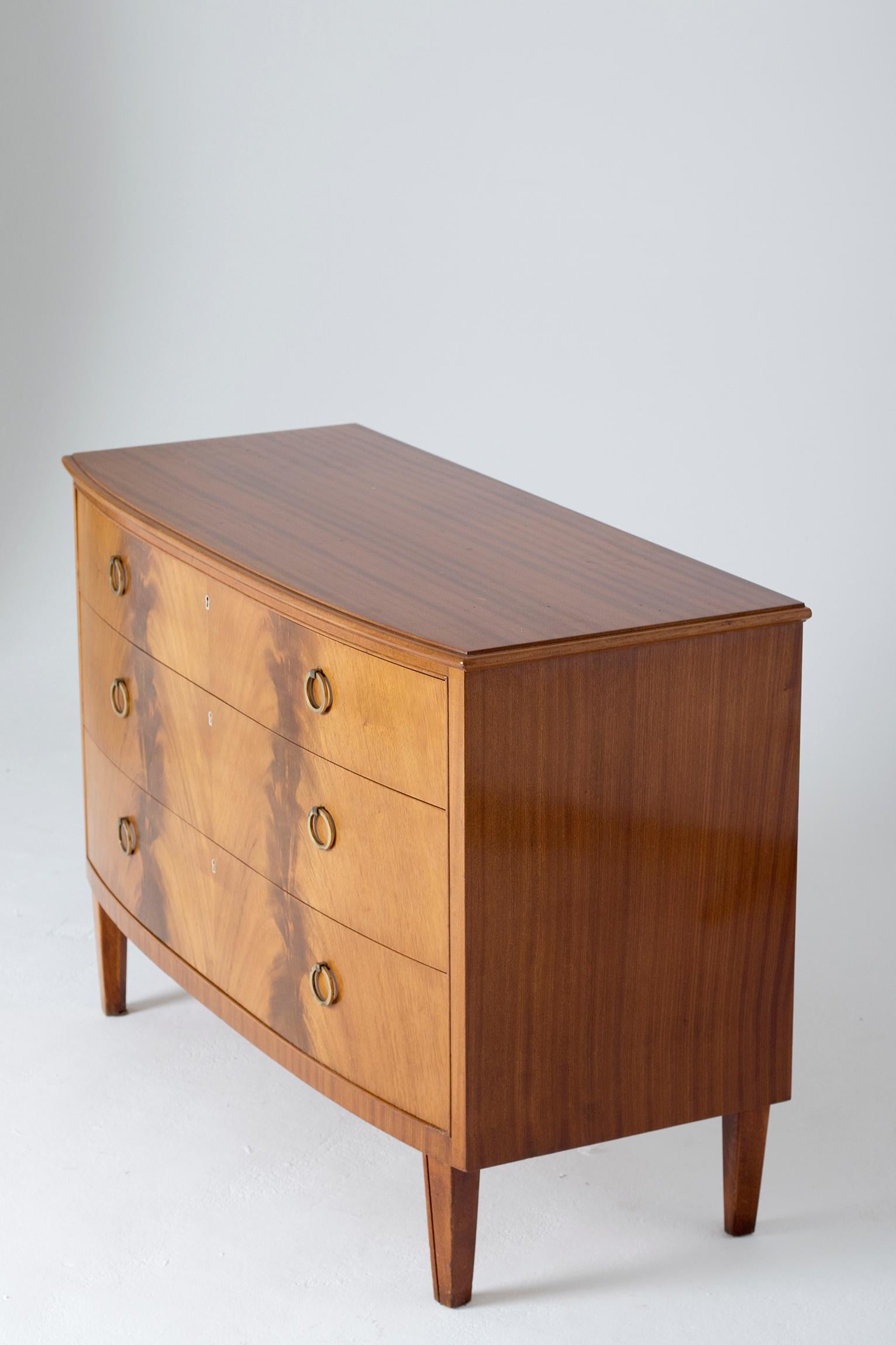 Brass Mahogany Chest of Drawers by J. O. Carlssons