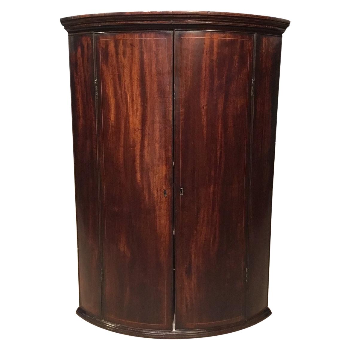 Mahogany George III Period Bow Front Corner Cupboard For Sale