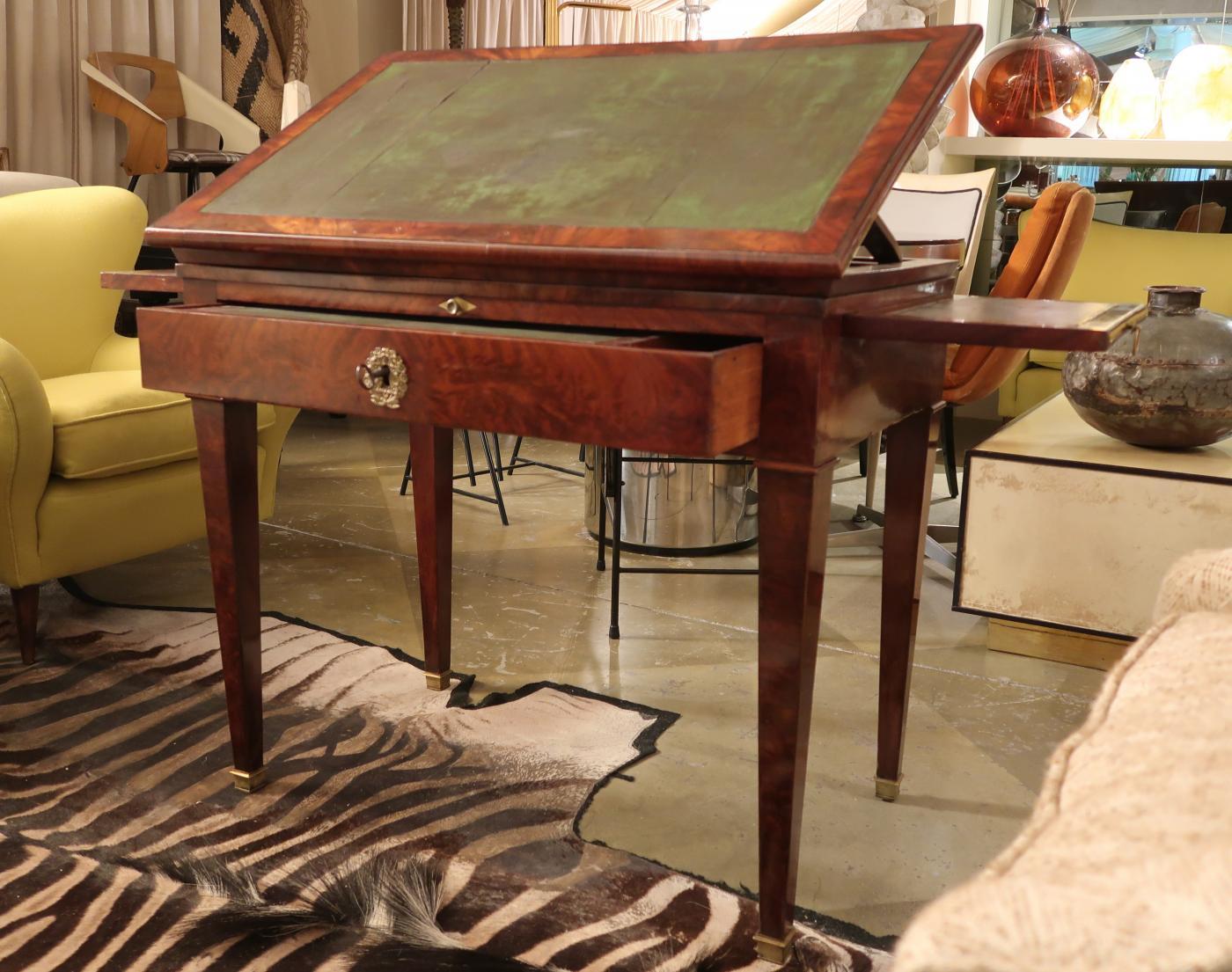 Mahogany & Green Leather Neoclassical French Work Table, 19th Century For Sale 1