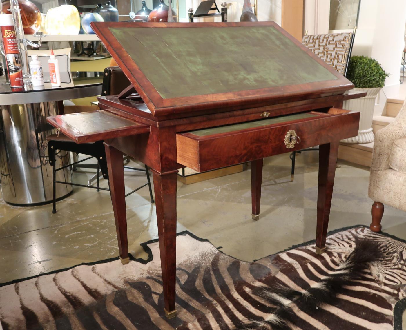 Mahogany & Green Leather Neoclassical French Work Table, 19th Century For Sale 3