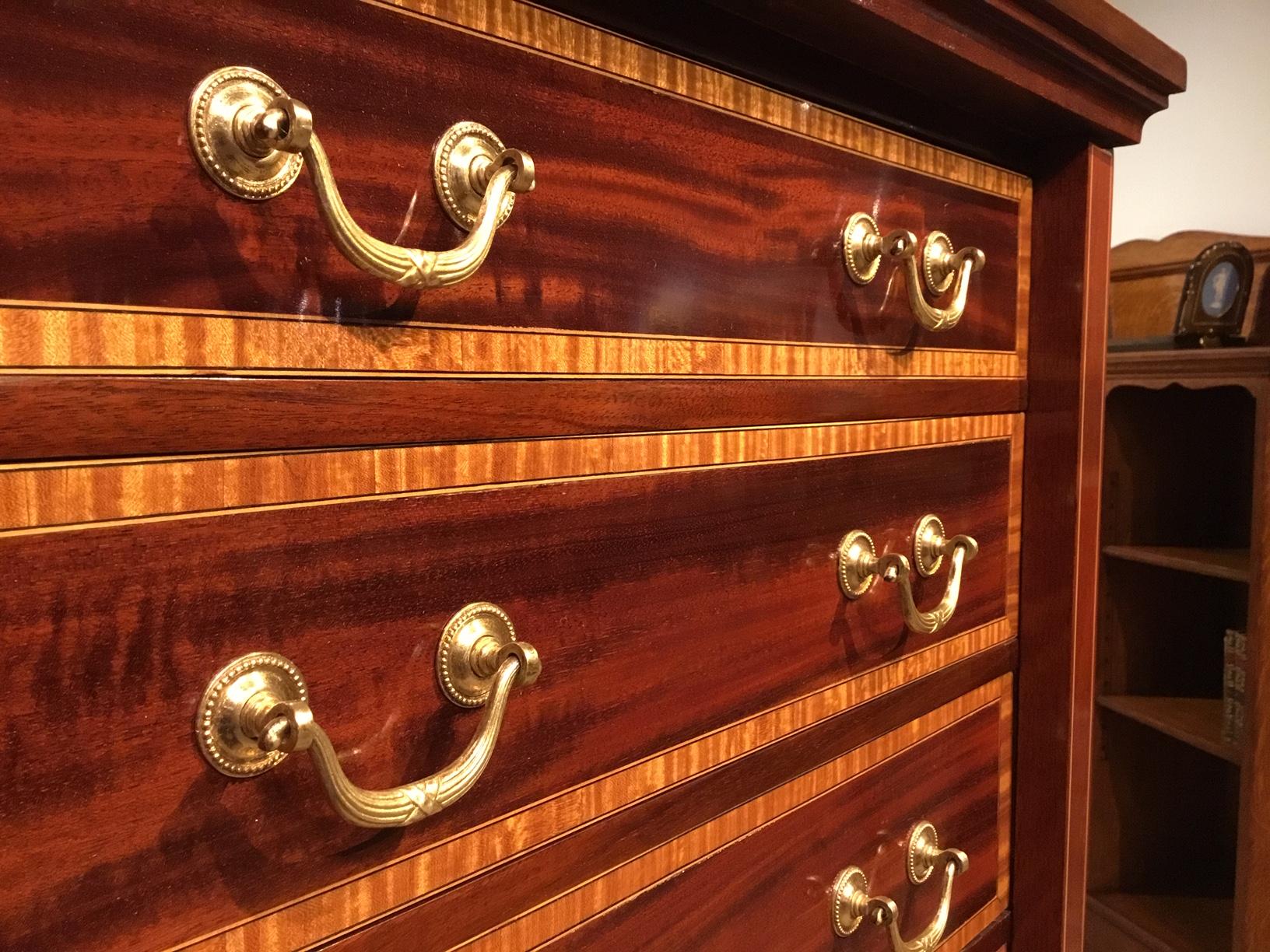 Mahogany Inlaid  Edwardian Period Antique Wellington Chest For Sale 6
