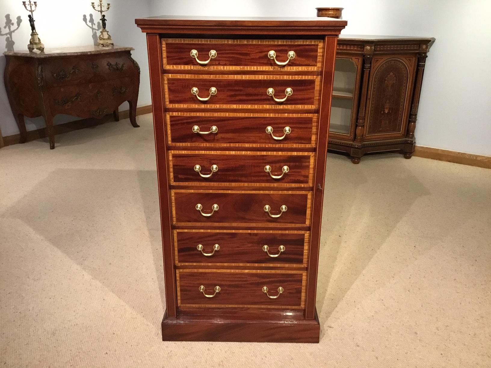 Mahogany Inlaid  Edwardian Period Antique Wellington Chest For Sale 7