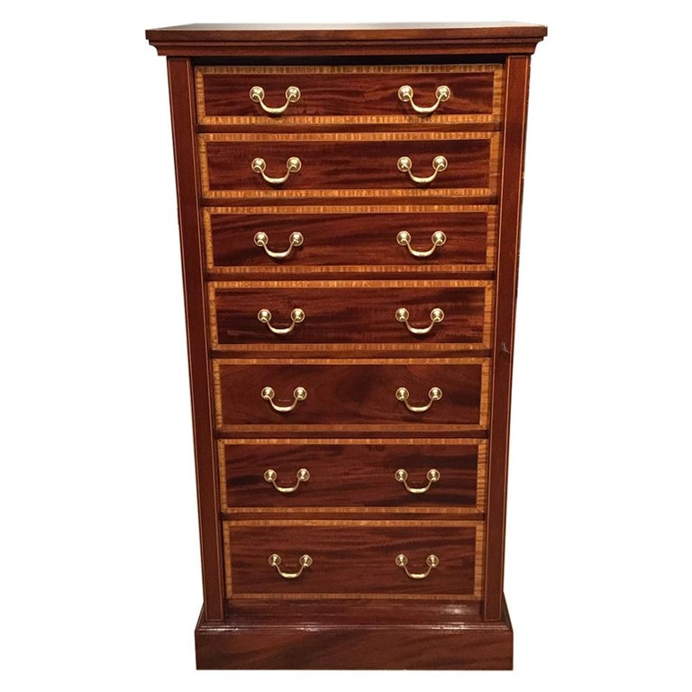 Mahogany Inlaid Edwardian Period Antique Wellington Chest For Sale at