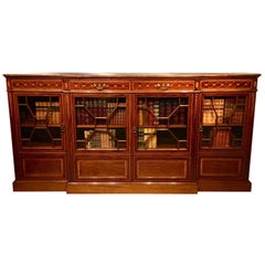 Mahogany Inlaid Edwardian Period Breakfront Bookcase by Shoolbrood Mahogany Inlaid Edwardian Period Breakfront Bookcase by Shoolbrood