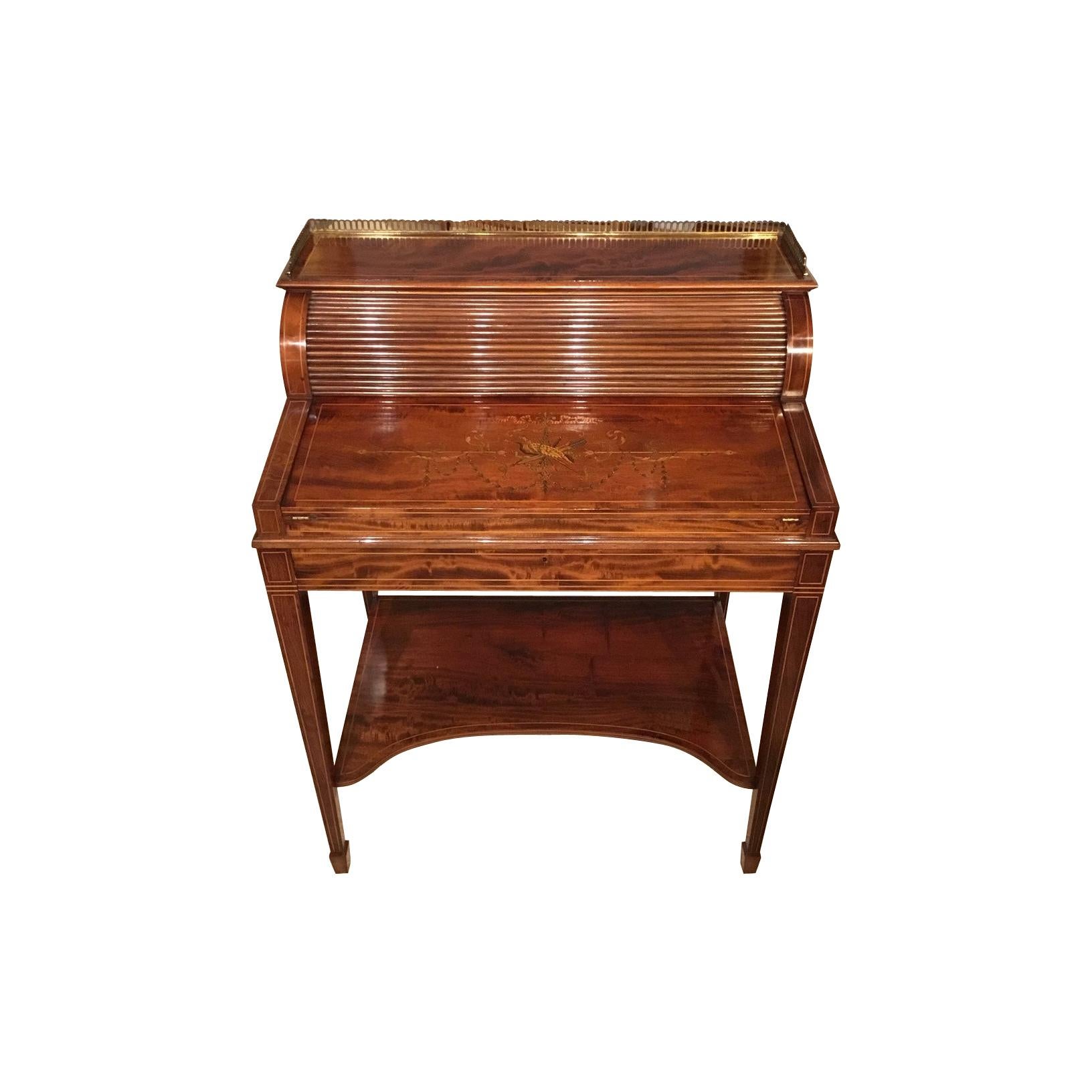 Mahogany Inlaid Edwardian Period Desk by Maple 
Co of London For Sale