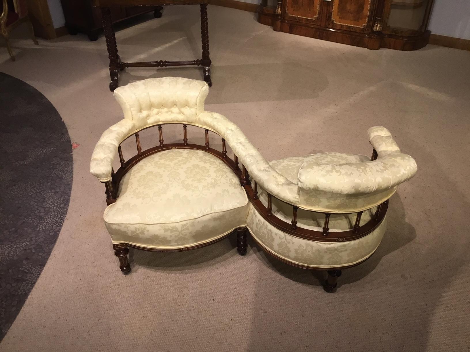 Mahogany Inlaid Edwardian Period English Conversation Seat 5