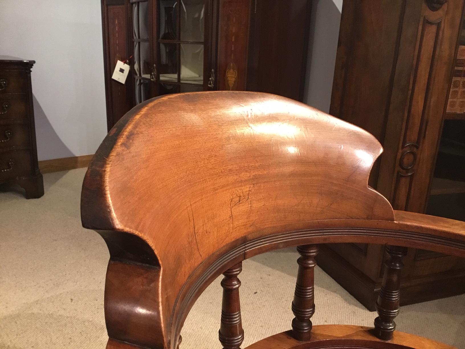 Mahogany Late Victorian Period Desk Armchair In Excellent Condition For Sale In Darwen, GB