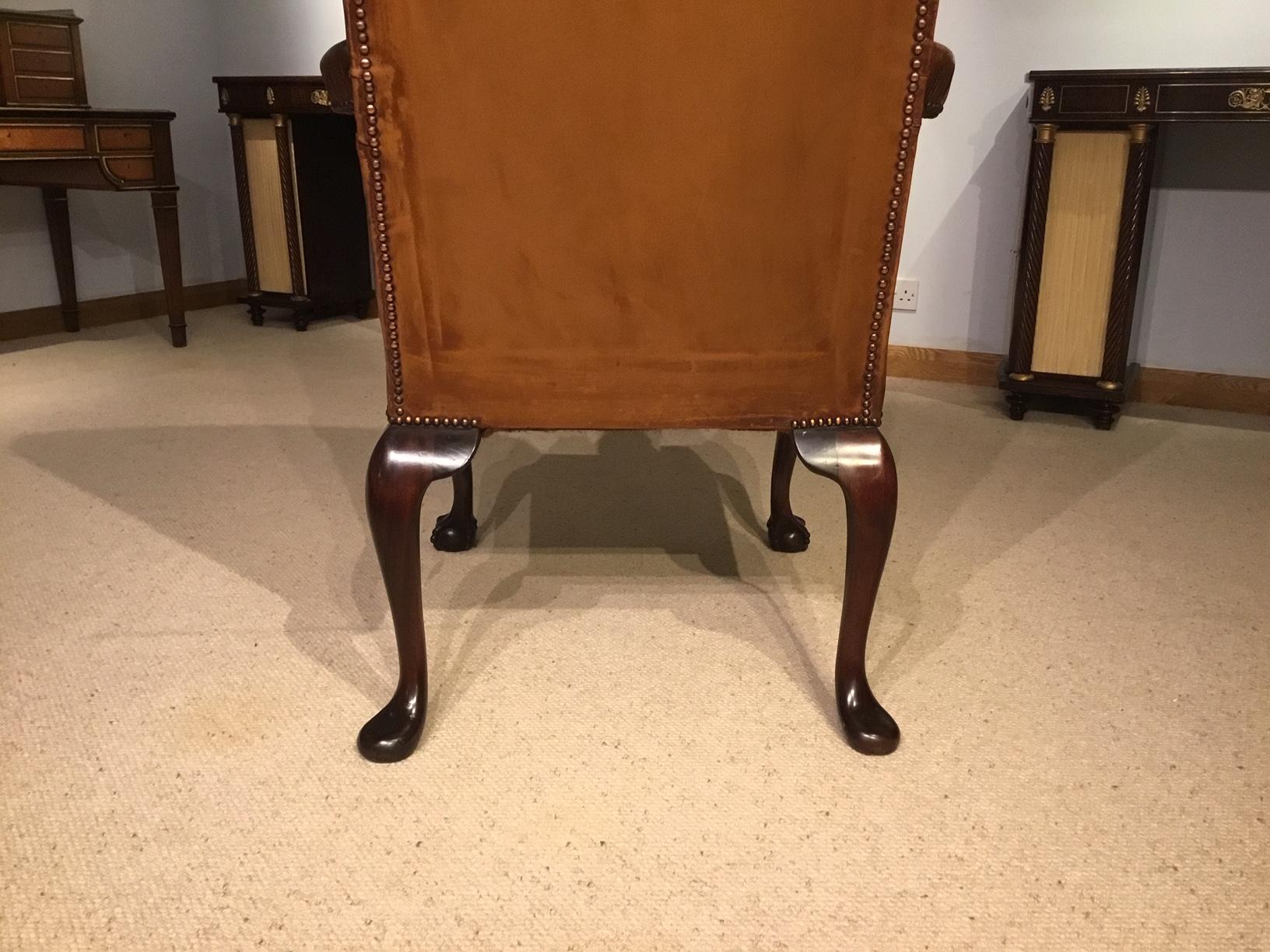 Mahogany & Tan Leather George III Style Gainsborough Armchair For Sale 6