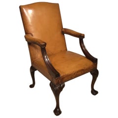 Mahogany & Tan Leather George III Style Gainsborough Armchair