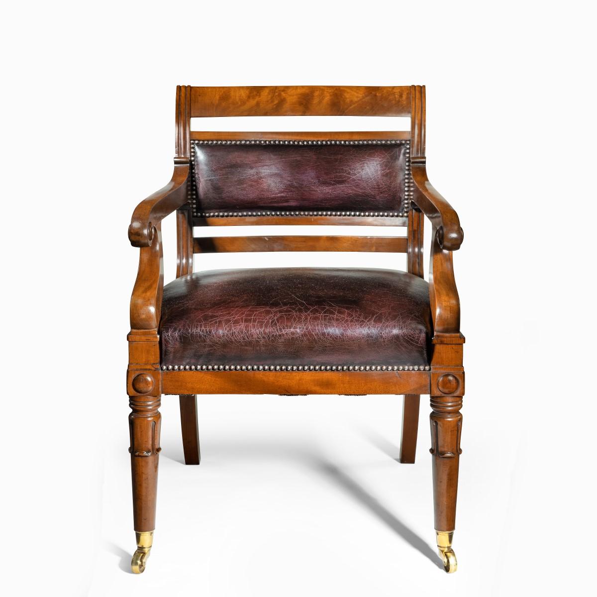 Mahogany Library Chair in the Manner of Henry Holland For Sale 3