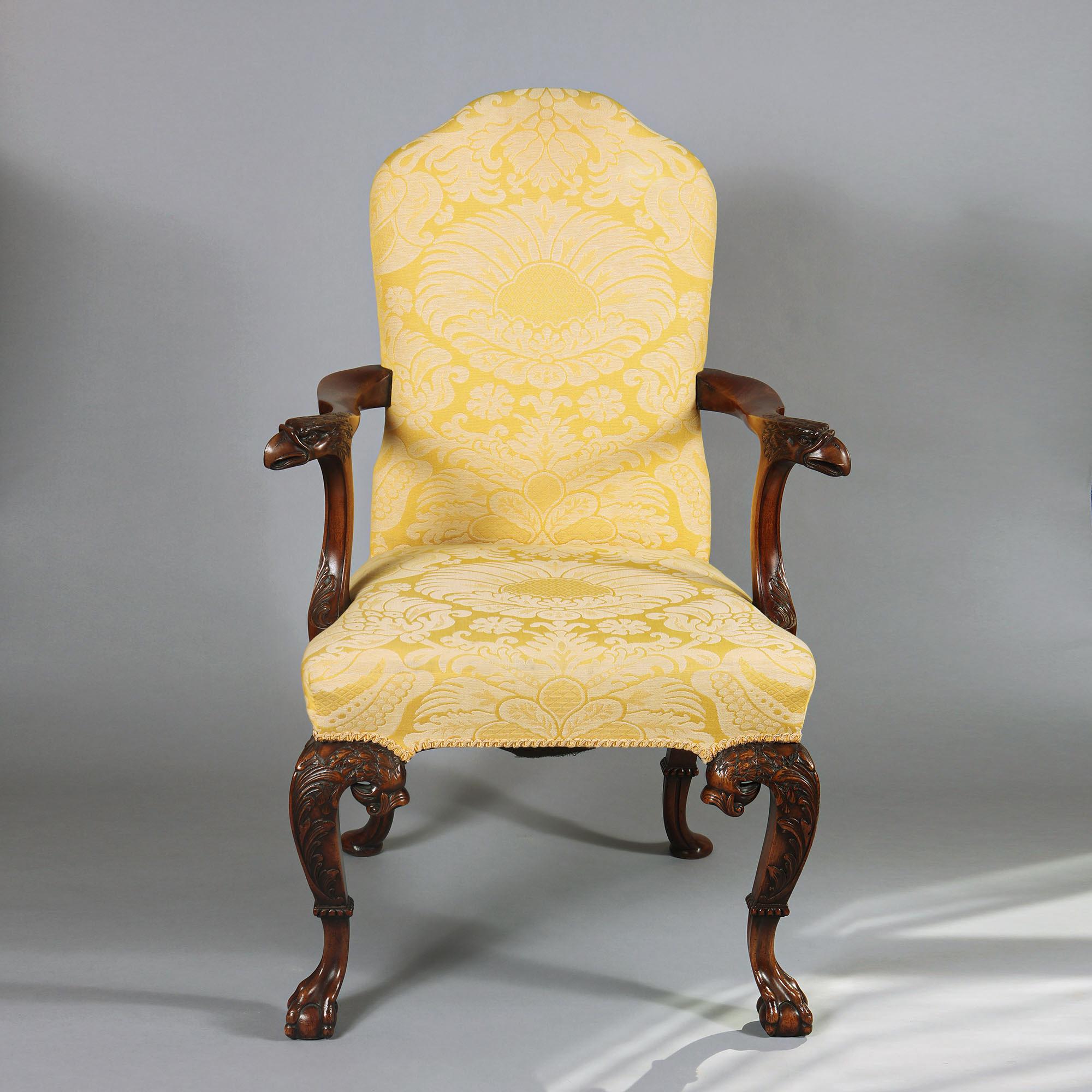 European Mahogany Open Armchair, George I Style For Sale