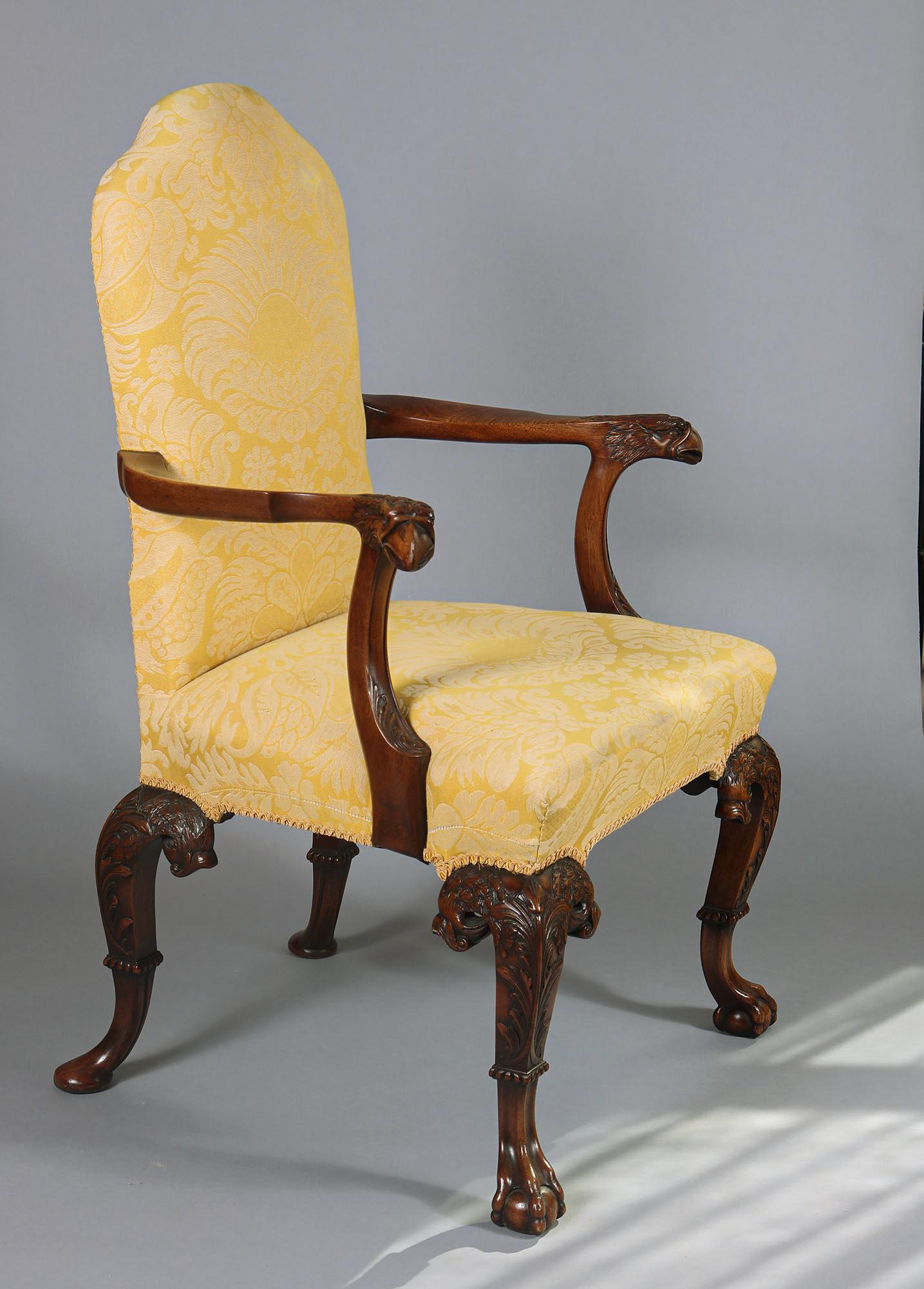 Carved Mahogany Open Armchair, George I Style For Sale