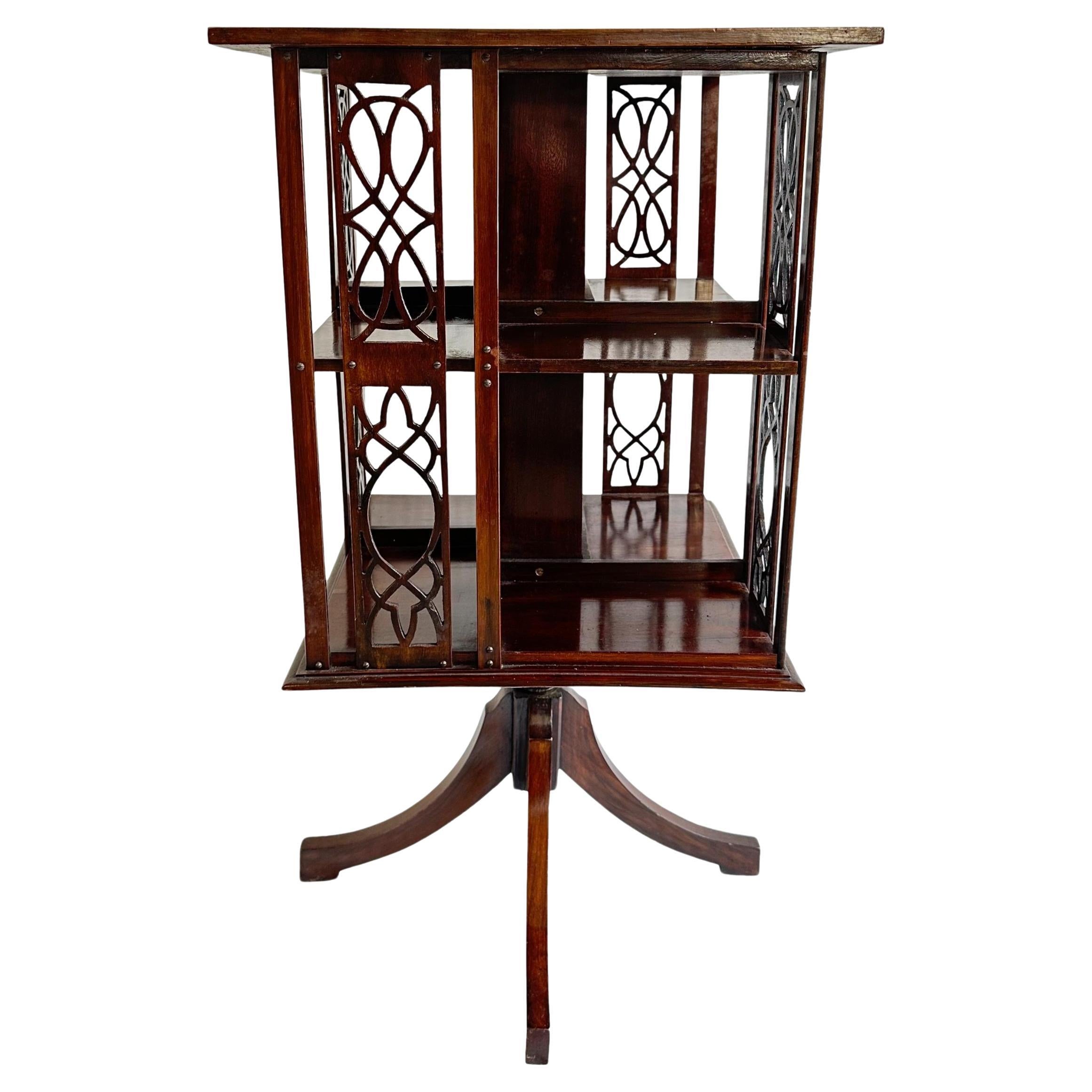 A Mahogany Revolving Bookcase with Satinwood Inlay, English, ca. 1900 For Sale