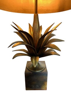 Maison Charles "Agave a Gorge" Bronze Lamps with Original Bronze Shade, Signed