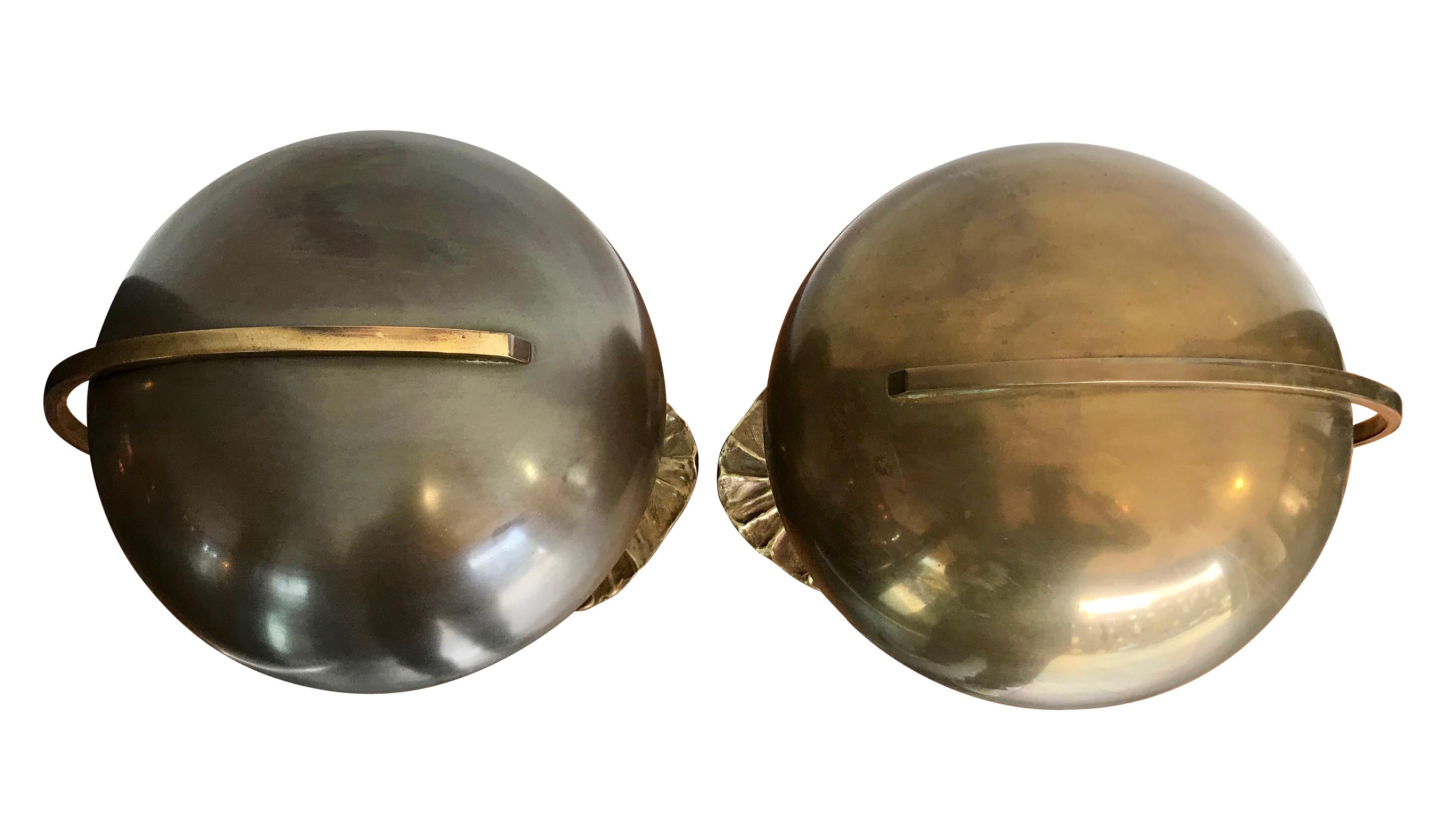 Maison Charles “Nenuphar” Bronze Lamp with Original Domed Metal Shade 5