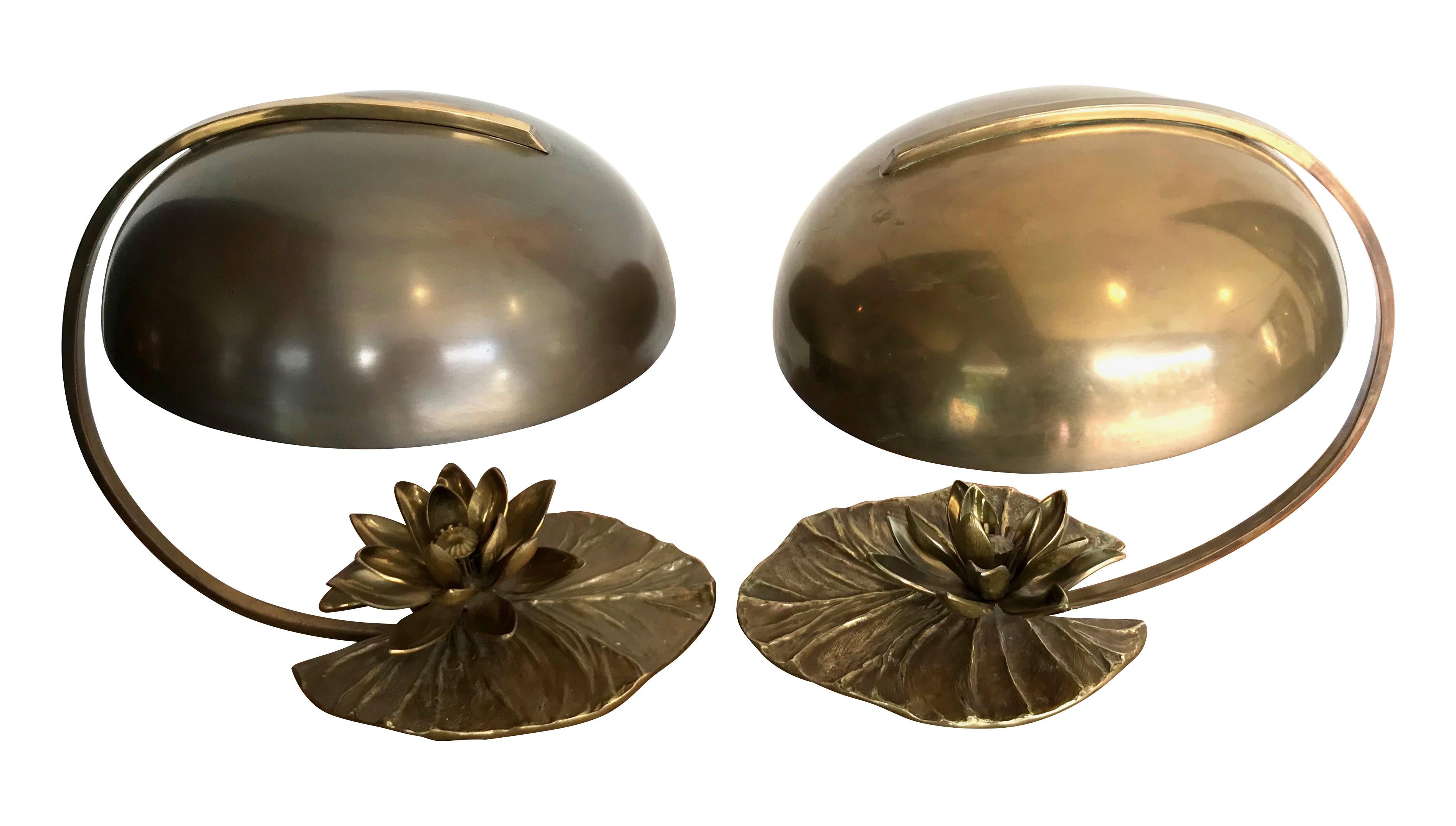 Maison Charles “Nenuphar” Bronze Lamp with Original Domed Metal Shade 6