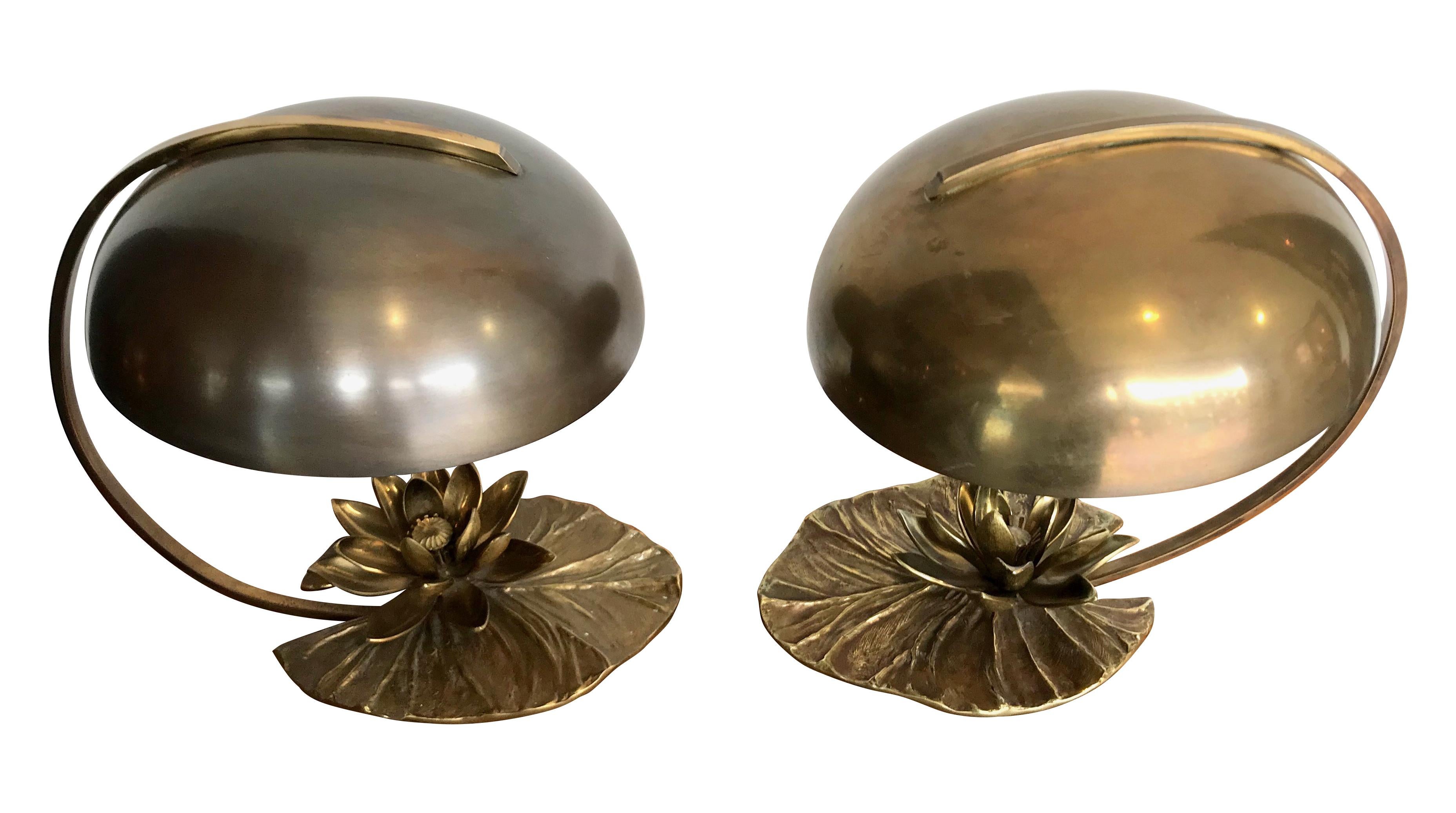 Maison Charles “Nenuphar” Bronze Lamp with Original Domed Metal Shade 7