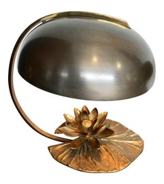 Maison Charles “Nenuphar” Bronze Lamp with Orignal Domed Metal Shade