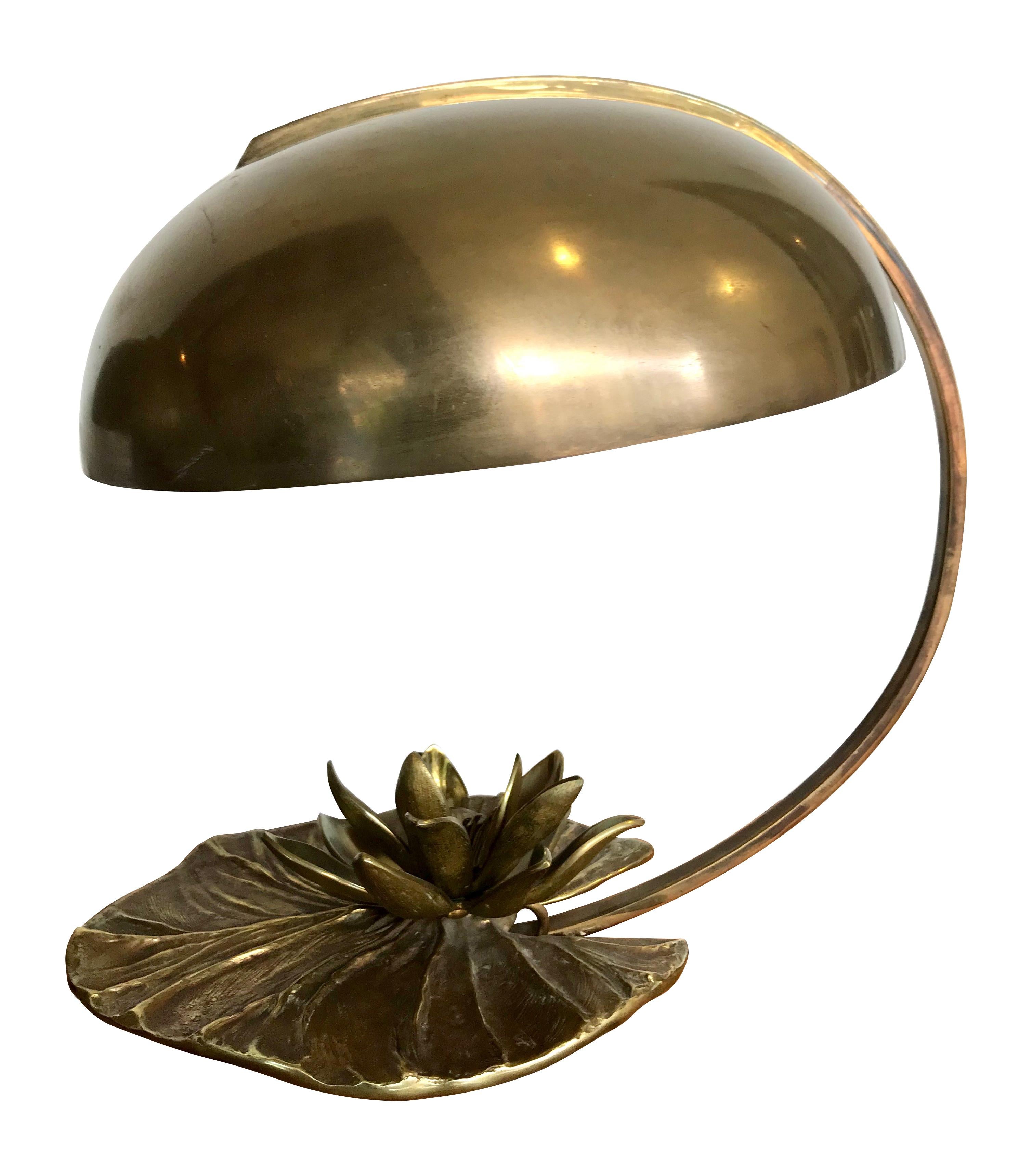 A Maison Charles “Nenuphar” bronze lamp designed and signed twice in the mould by Chrystiane Charles on the top and bottom of the lily pad leaf. She designed and made all the orignal clay moulds herself and only the earlier ones have the signature